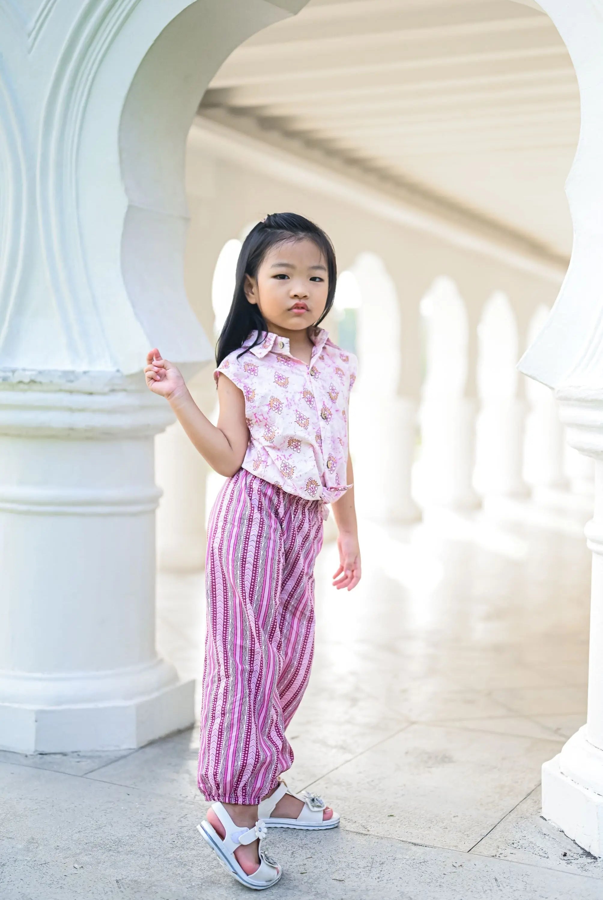 Berry Purple Sleeveless Shirt & Bohemian Pants Set for girls Nimbu