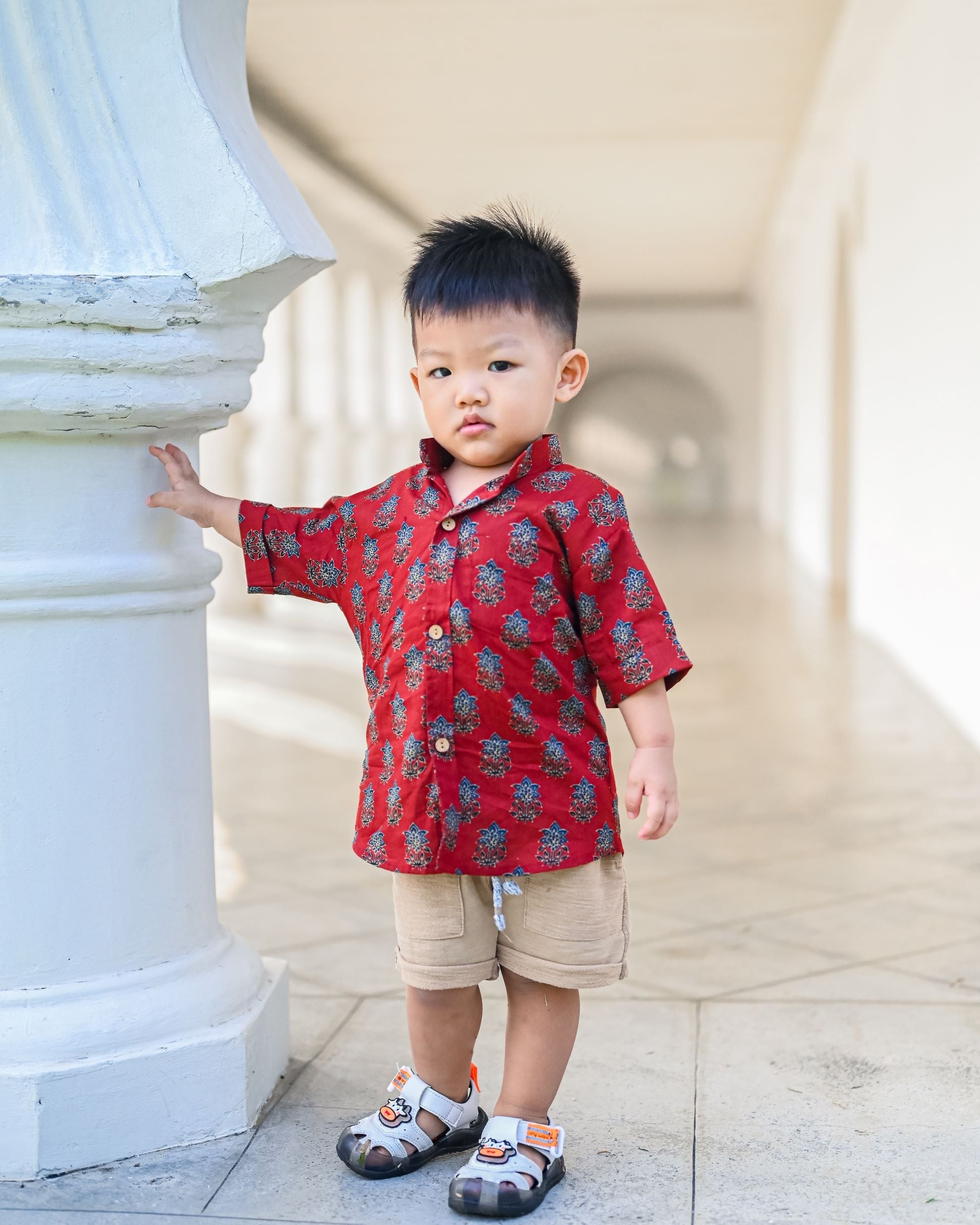 Royal Maroon Floral Unisex Shorts - Nimbu Kids