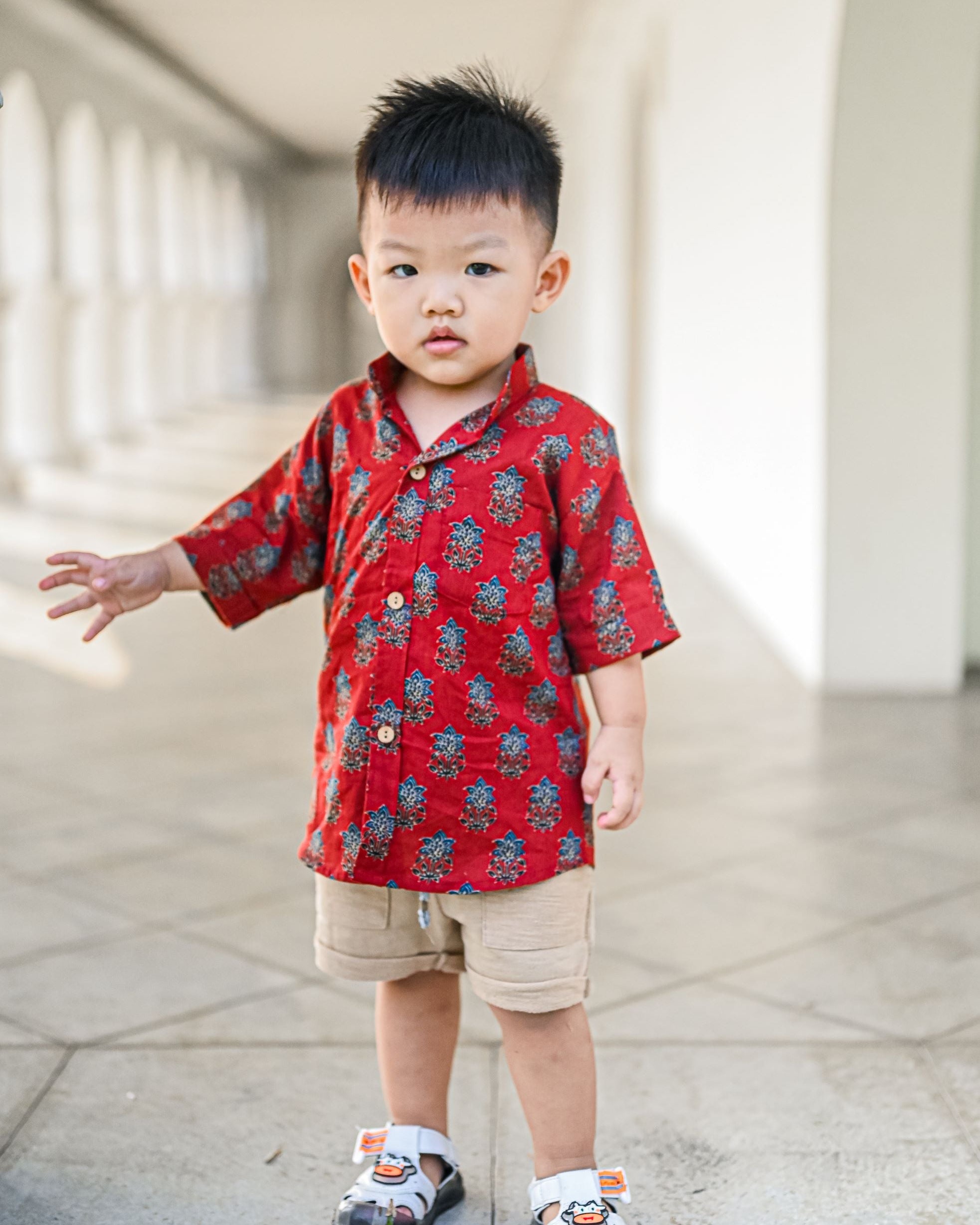 Royal Maroon Floral Unisex Shorts - Nimbu Kids