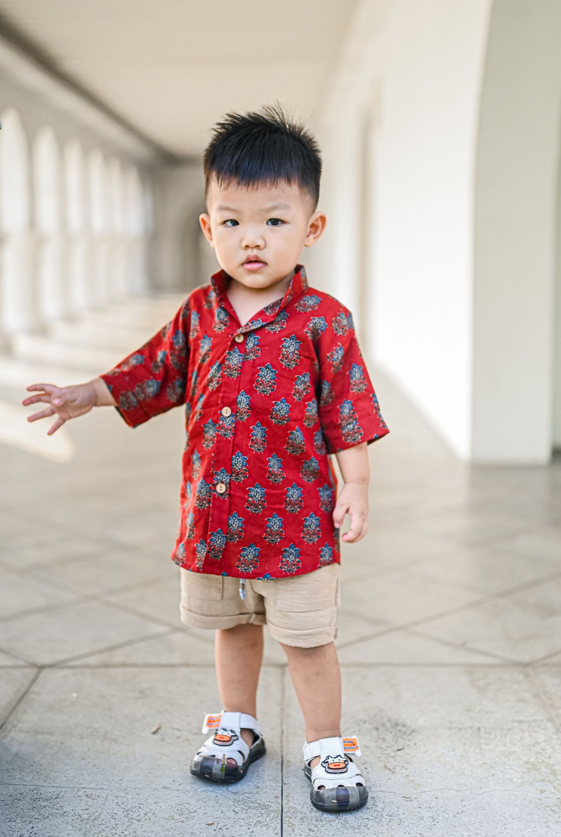 Royal Maroon Floral Unisex Shorts - Nimbu Kids