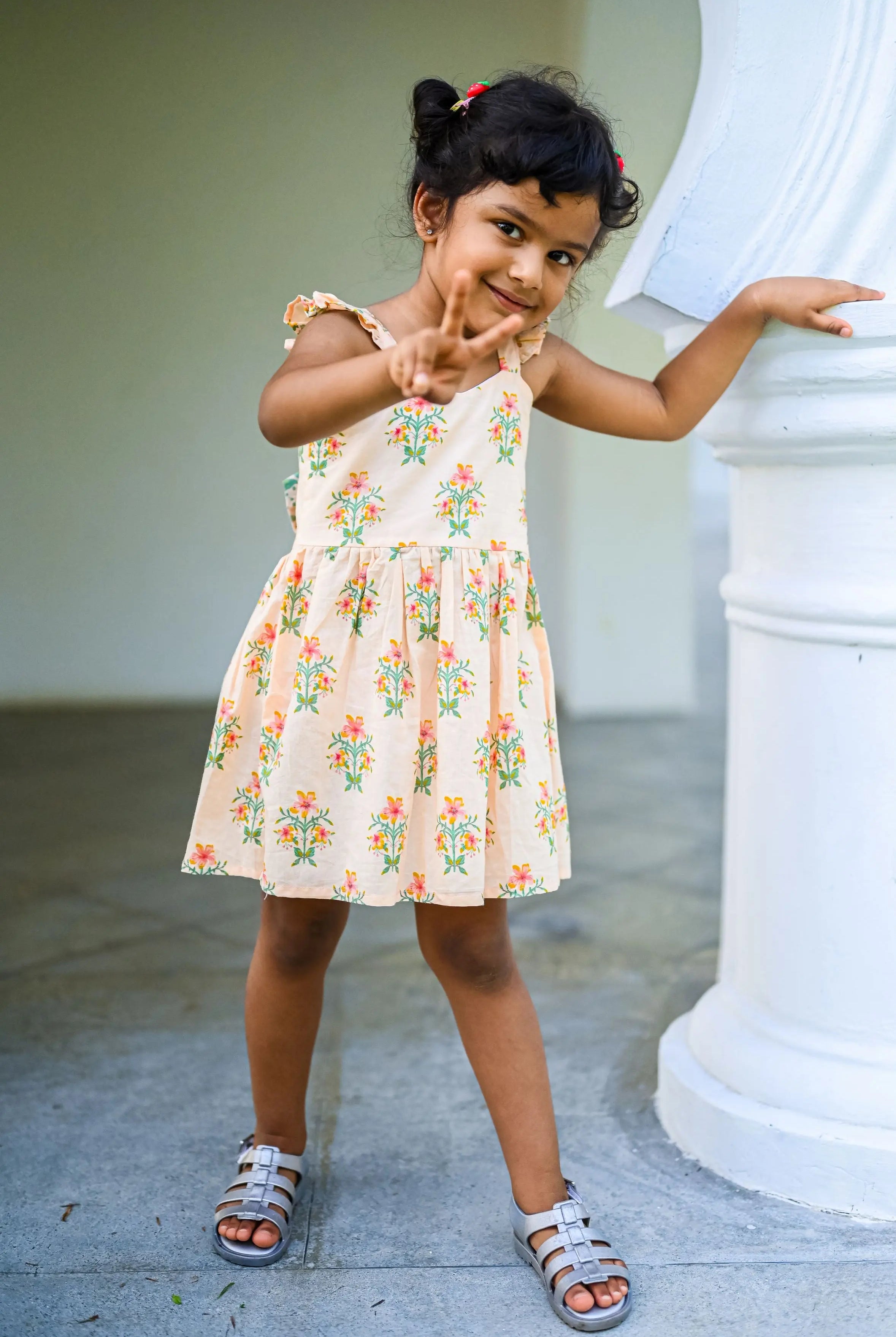 Breeze Peach Floral Frock Dress Nimbu