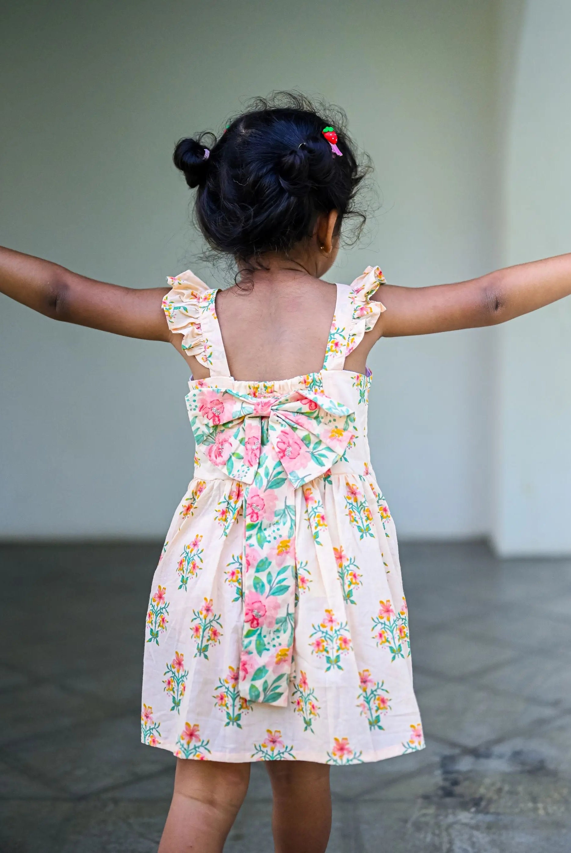 Breeze Peach Floral Frock Dress Nimbu