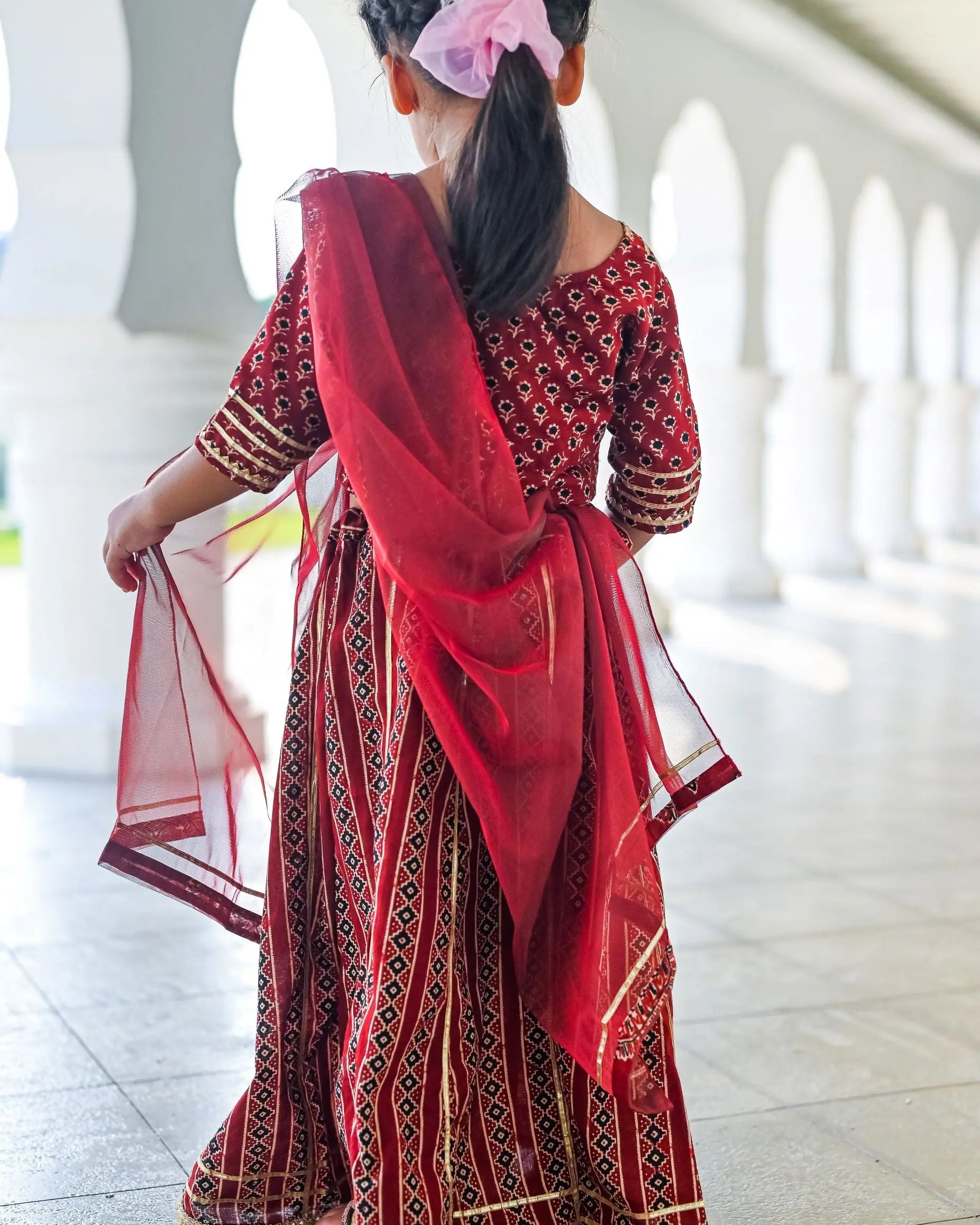 Raani Maroon Crop Top Choli & Skirt Lehenga Set Nimbu Kids