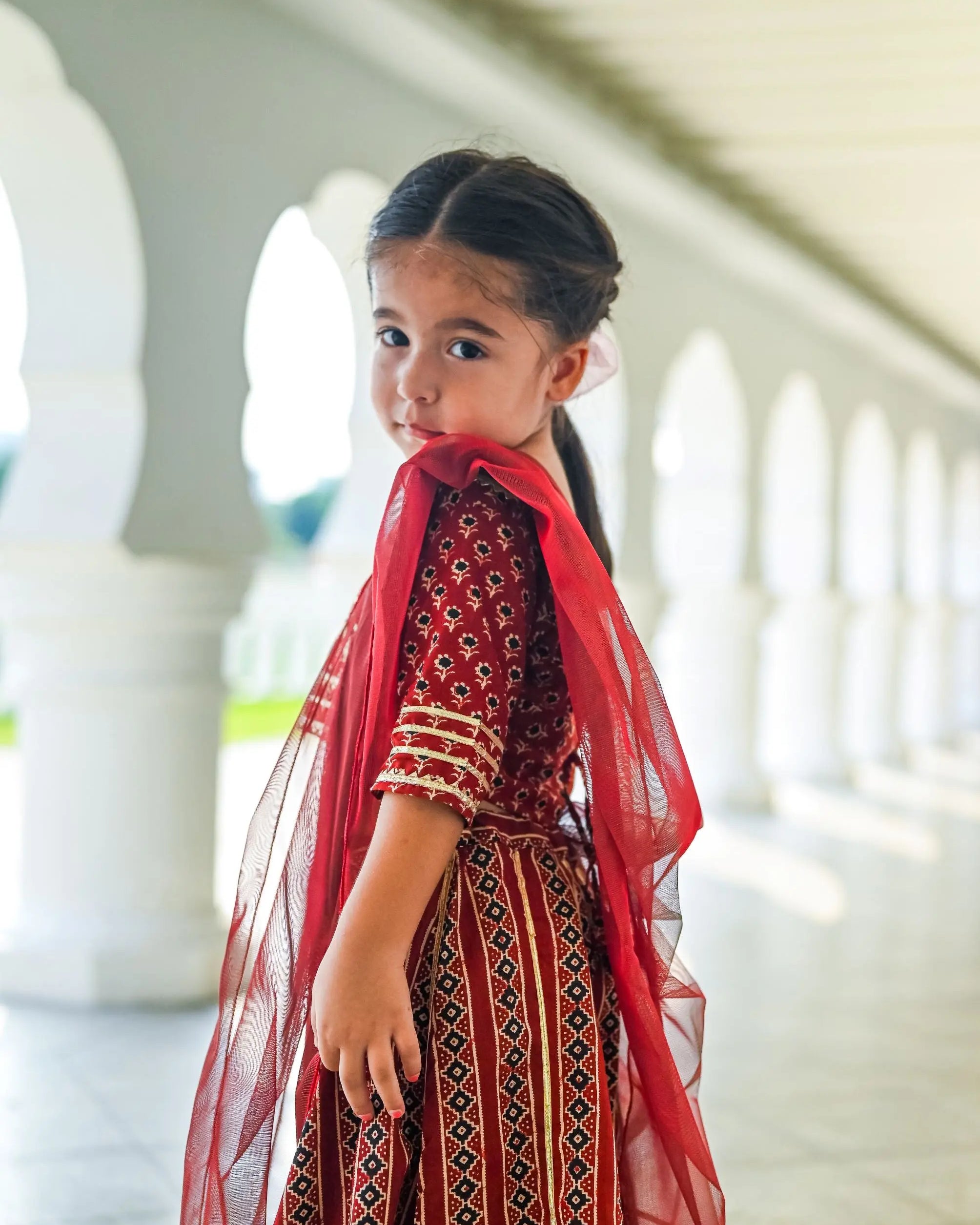 Raani Maroon Crop Top Choli & Skirt Lehenga Set Nimbu Kids
