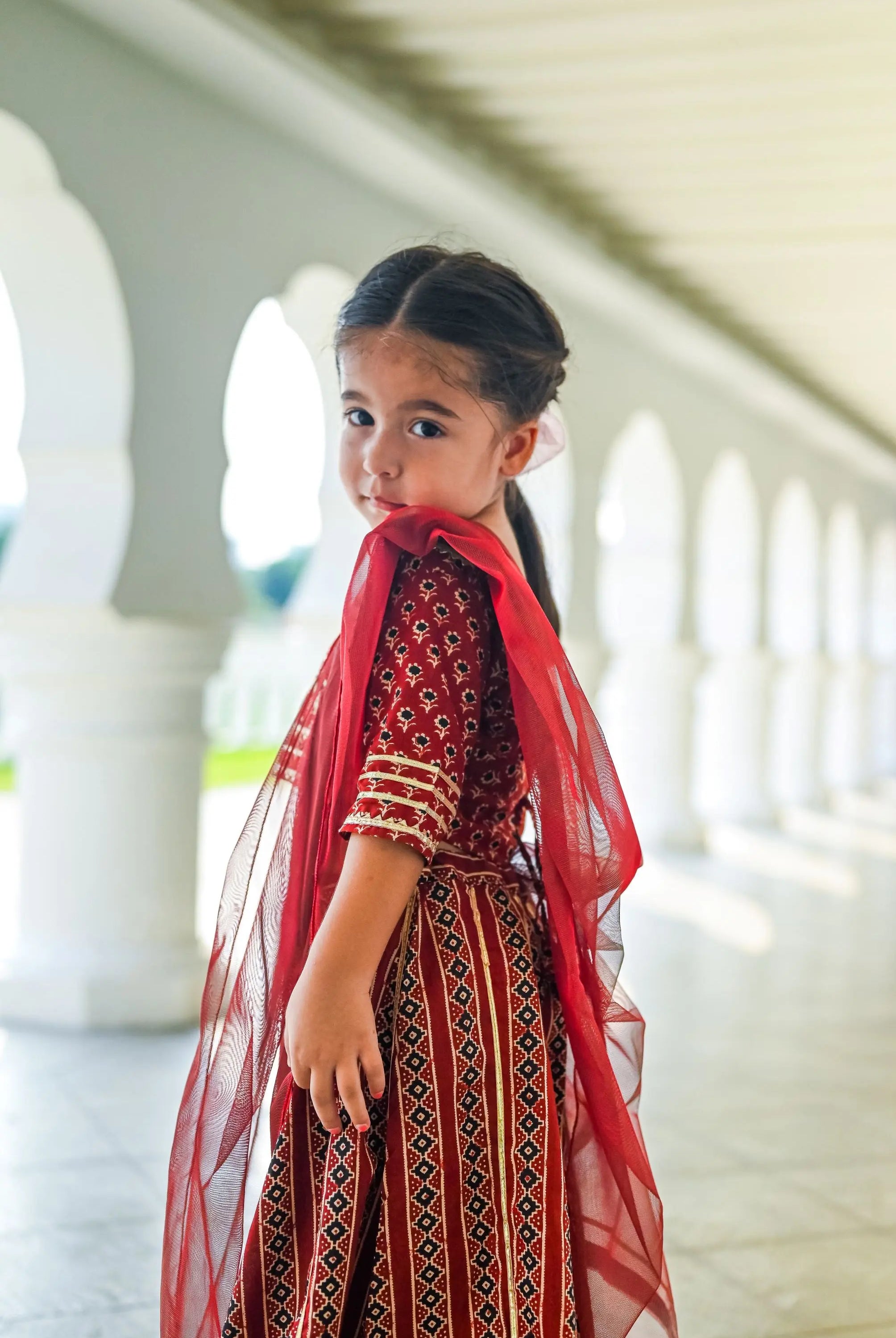 Raani Maroon Crop Top Choli & Skirt Lehenga Set Nimbu Kids