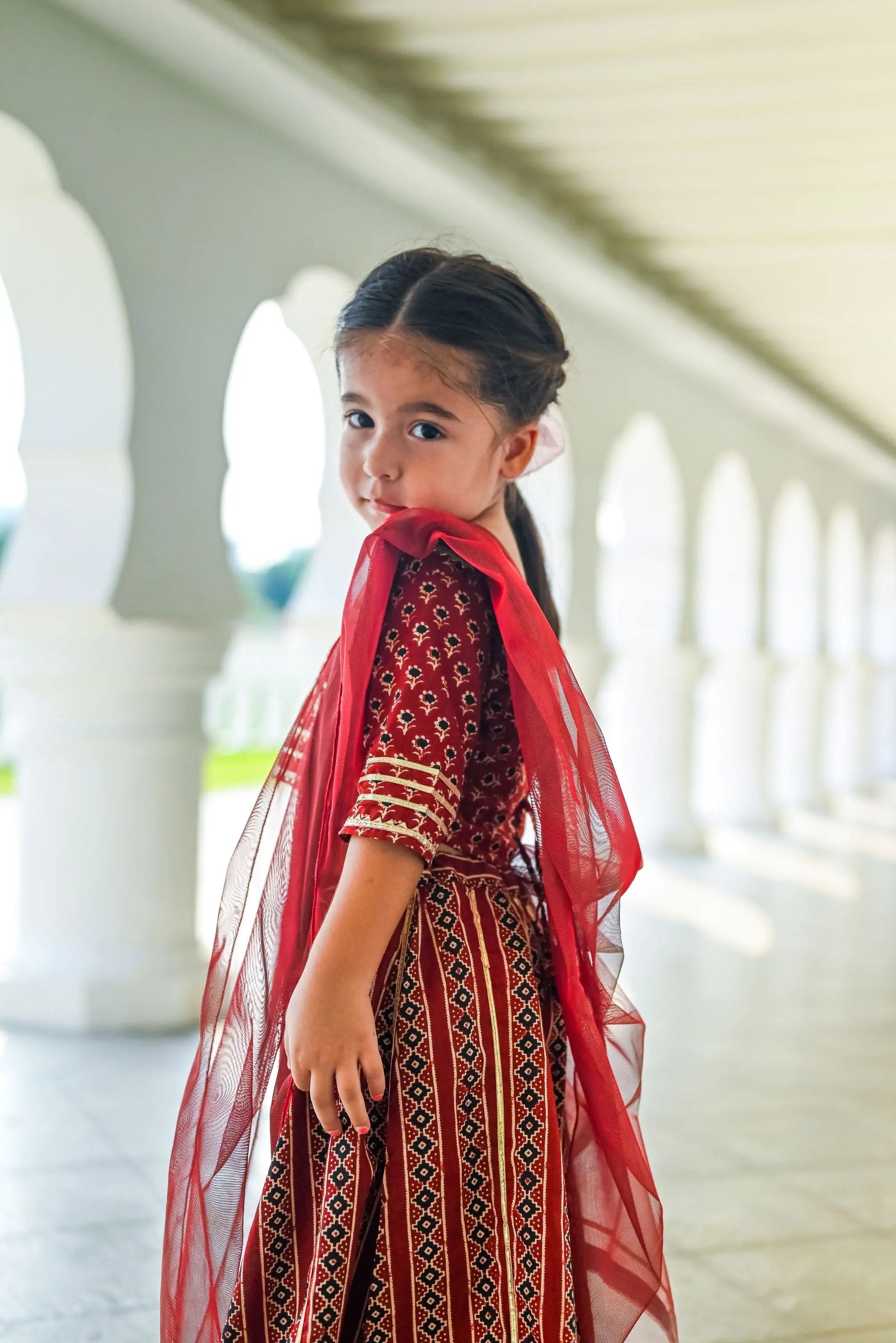 Raani Maroon Crop Top Choli & Skirt Lehenga Set Nimbu Kids