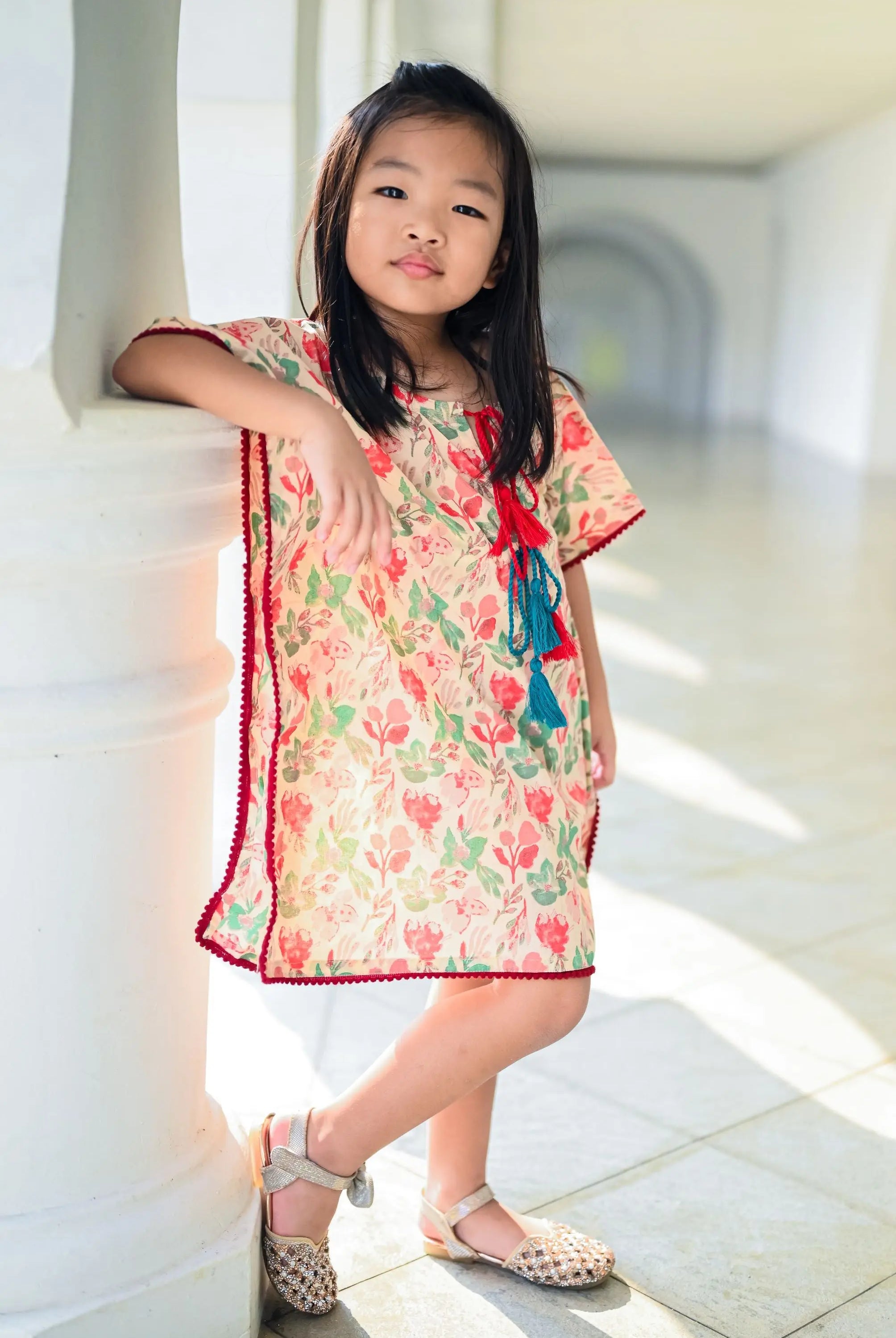 Flower Shower Cotton Girls Kaftan Nimbu