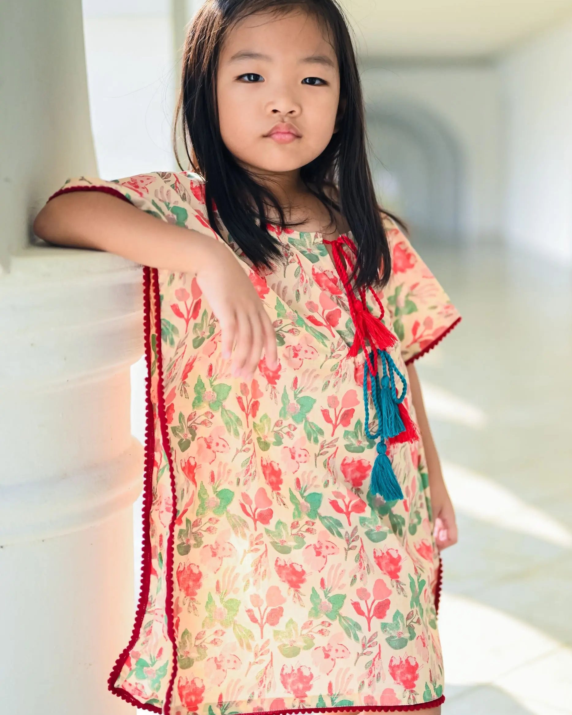 Flower Shower Cotton Girls Kaftan Nimbu
