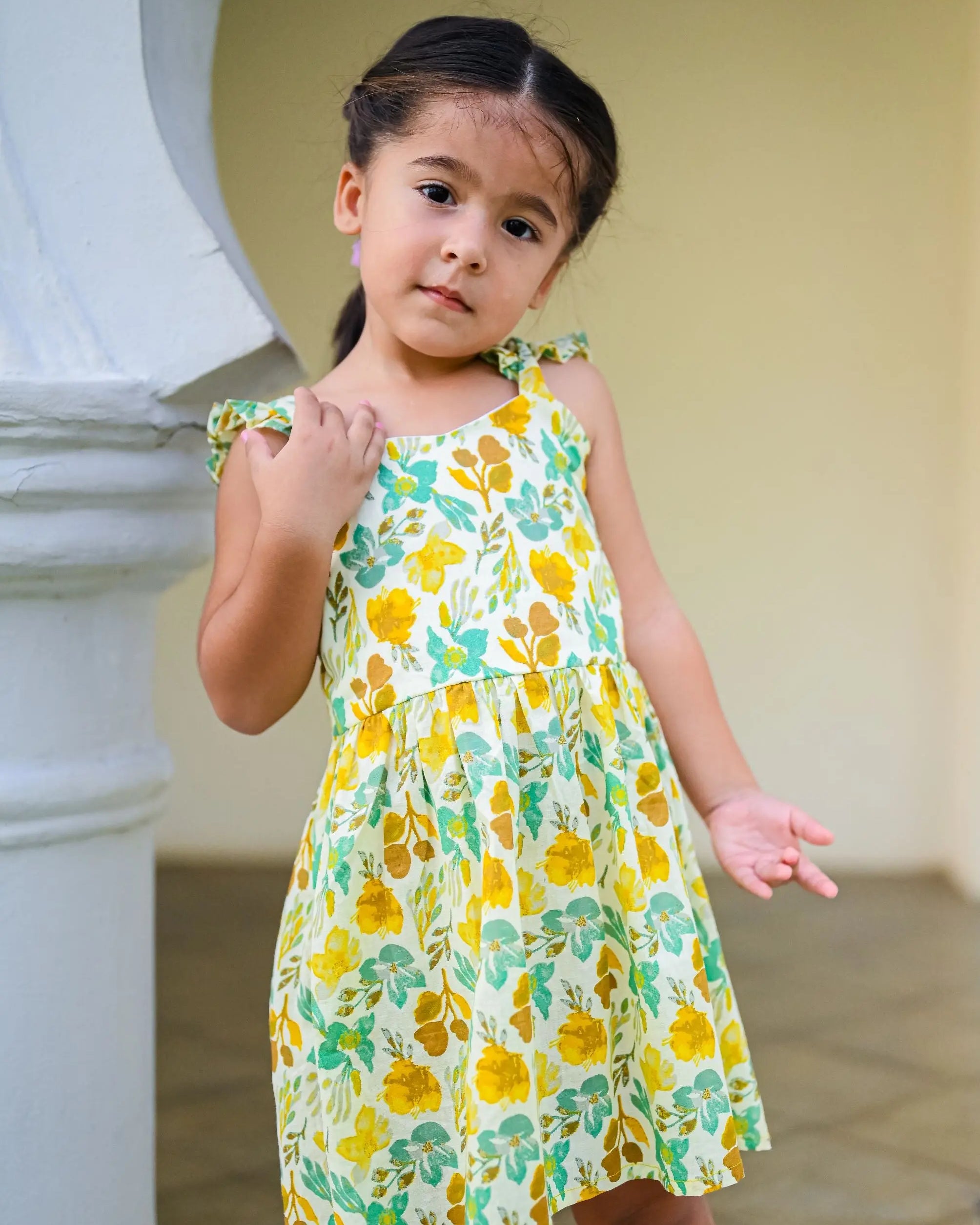 Breeze Yellow Floral Frock Dress Nimbu