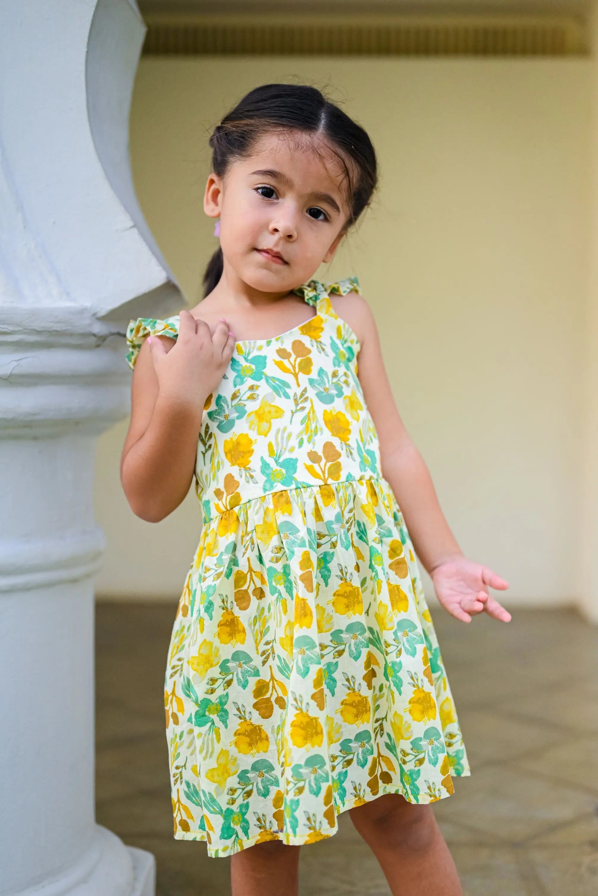 Breeze Yellow Floral Frock Dress Nimbu