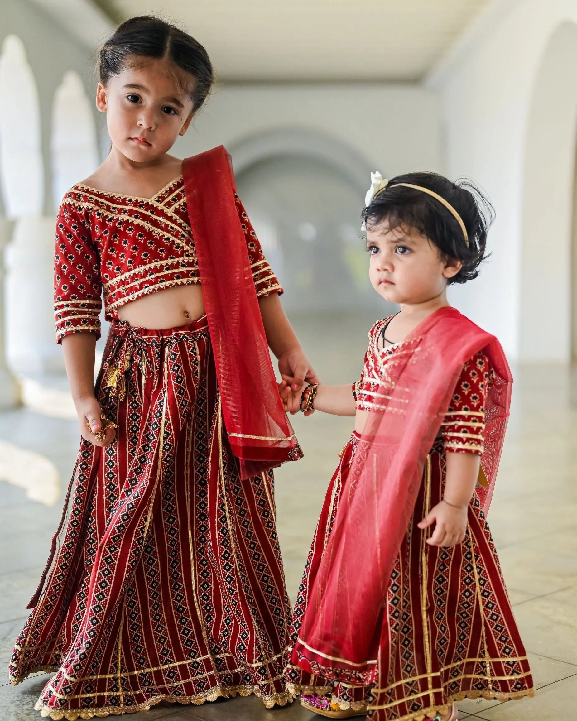 Raani Maroon Crop Top Choli & Skirt Lehenga Set Nimbu Kids