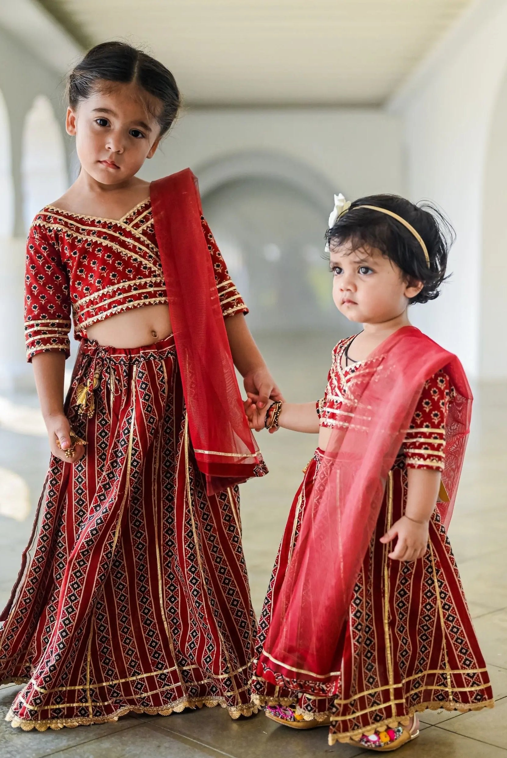 Raani Maroon Crop Top Choli & Skirt Lehenga Set Nimbu Kids