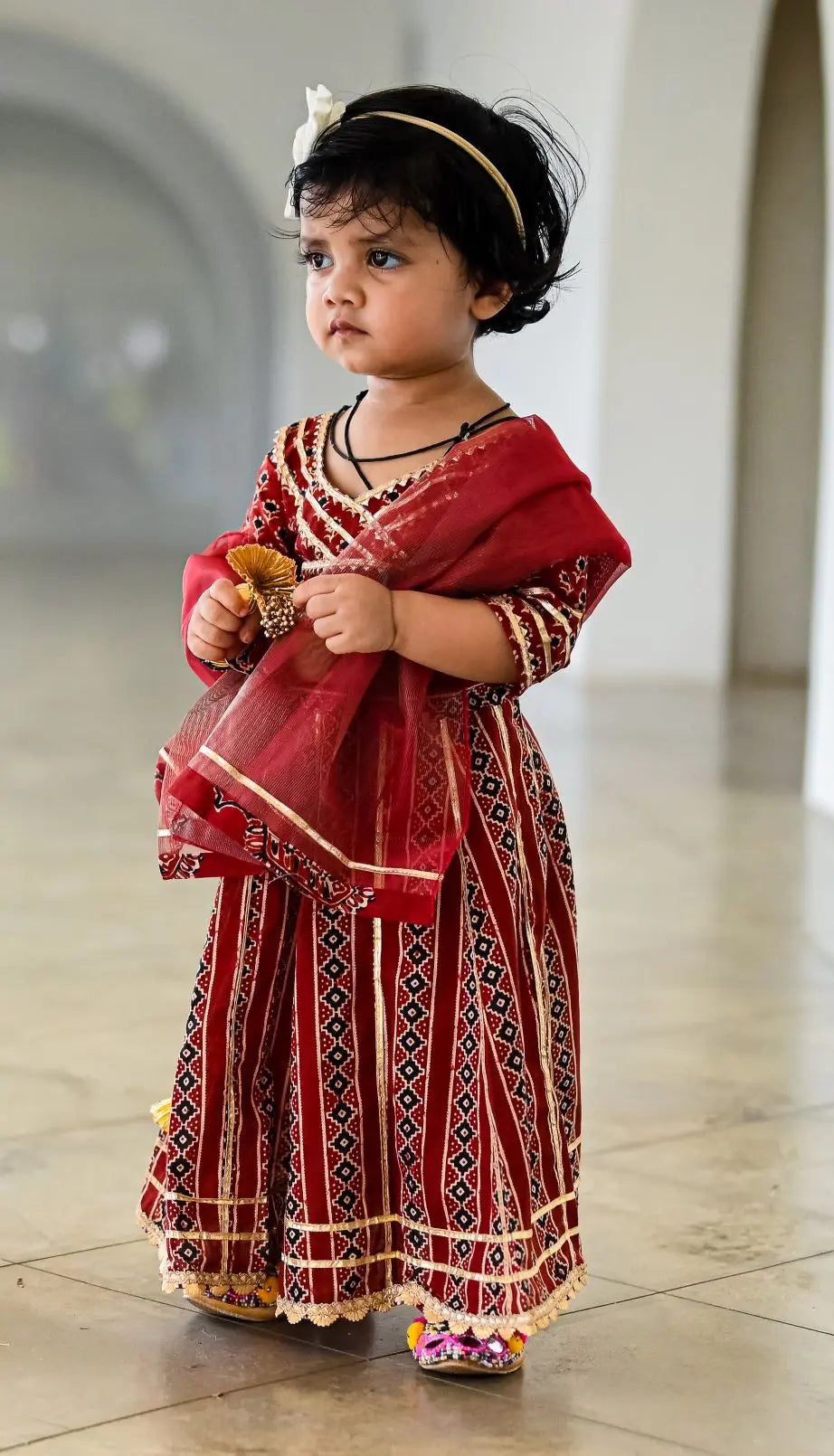 Raani Maroon Crop Top Choli & Skirt Lehenga Set Nimbu Kids