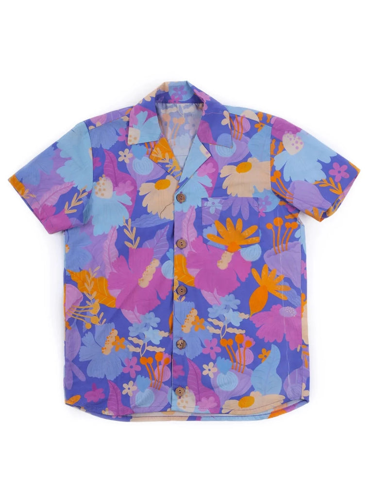 Purple Daffy Hawaiian Summer Shirt in Organic Cotton NImbu Kids 