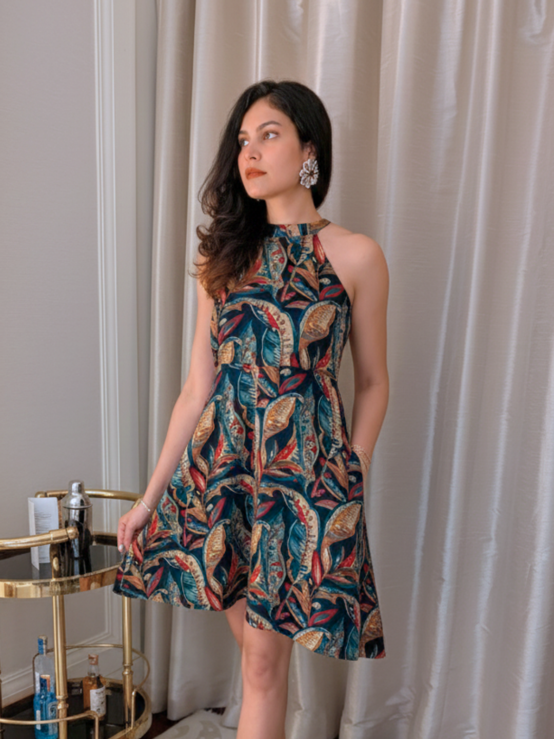 Eden Skyfall Women's Short Halter in Midnight Blue in Muslin Cotton Nimbu