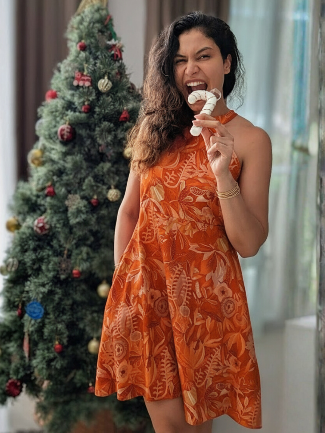 Eden Tangerine Women's Short Halter in Muslin Cotton Nimbu