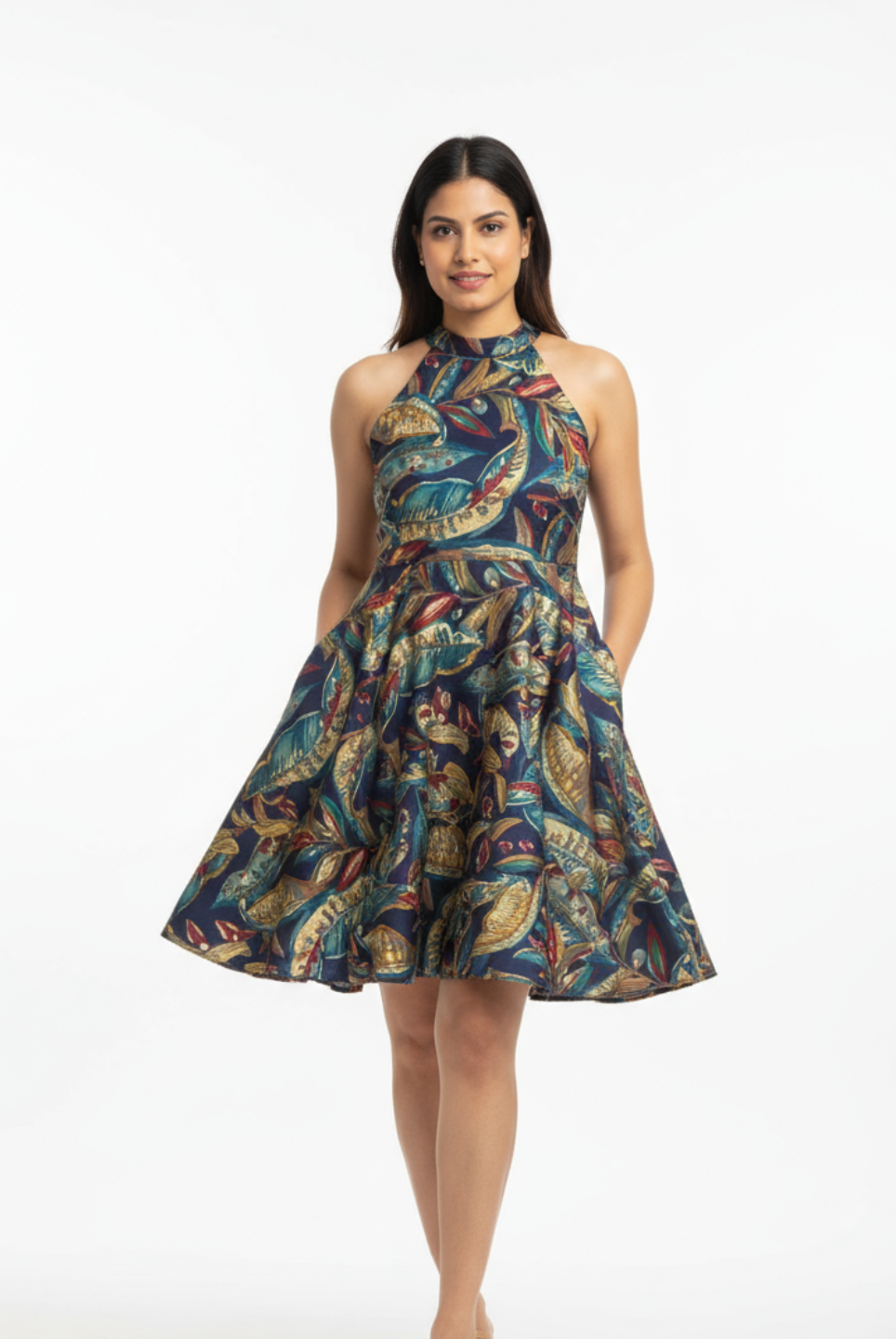 Eden Skyfall Women's Short Halter in Midnight Blue in Muslin Cotton Nimbu