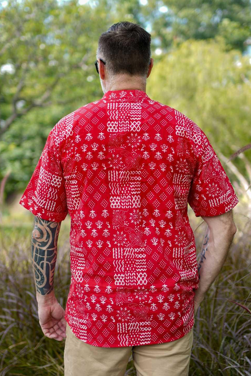 Ember Red Men Mandarin Shirt in Cotton