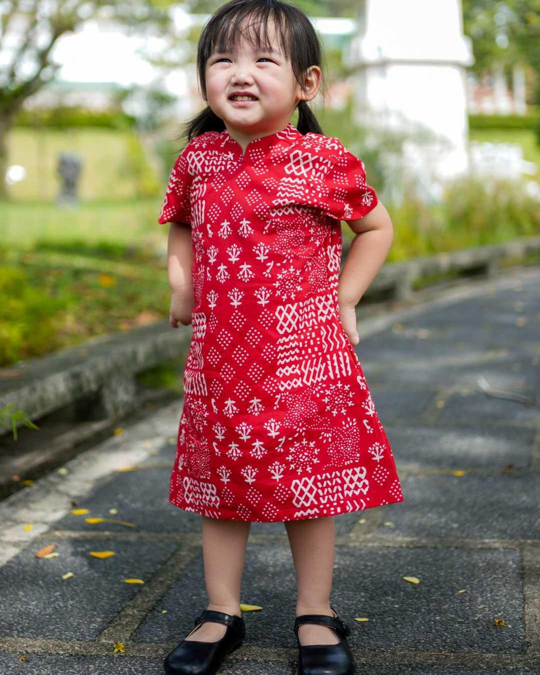 Ember Red Girls Cheongsam Dress in Cotton