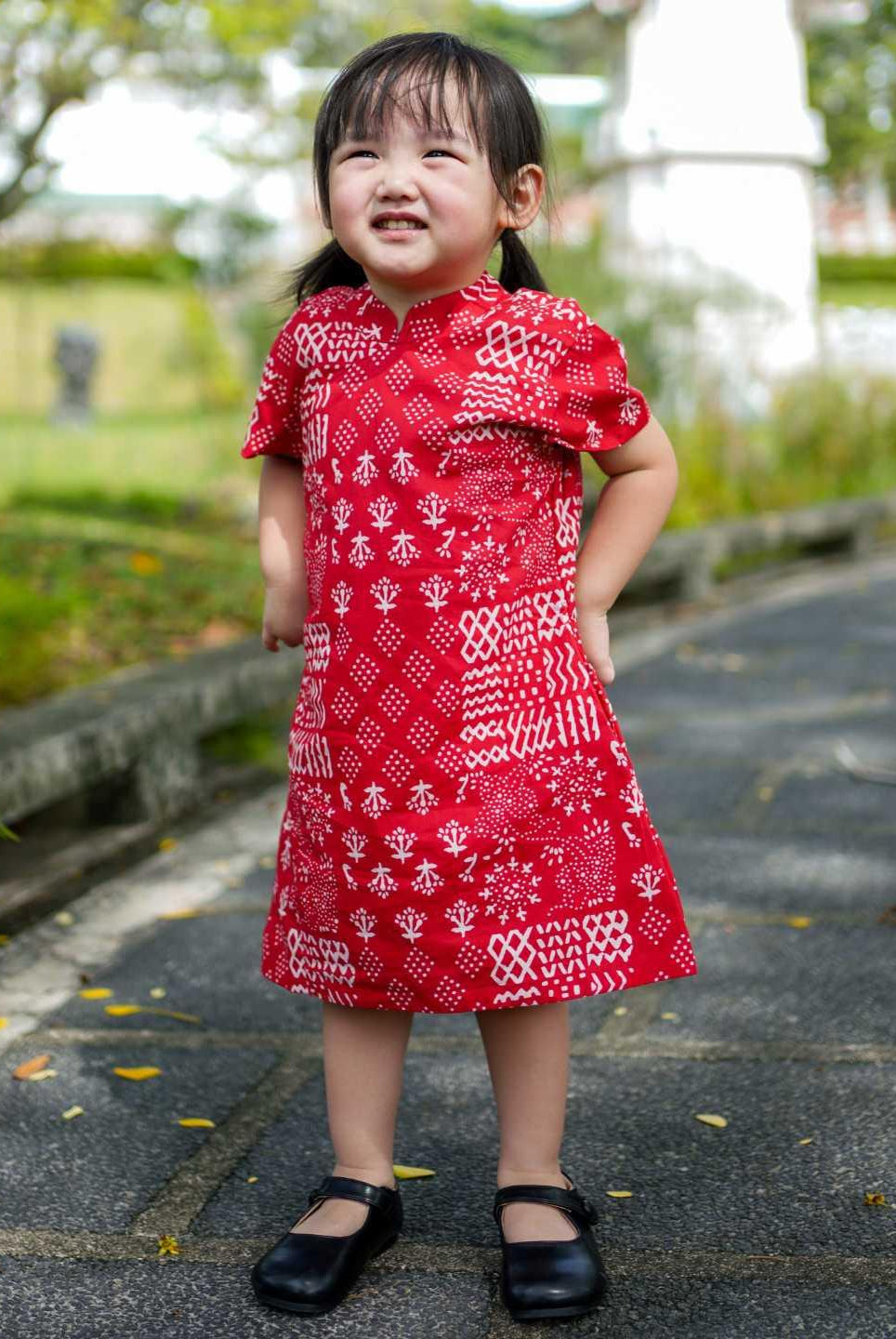 Ember Red Girls Cheongsam Dress in Cotton