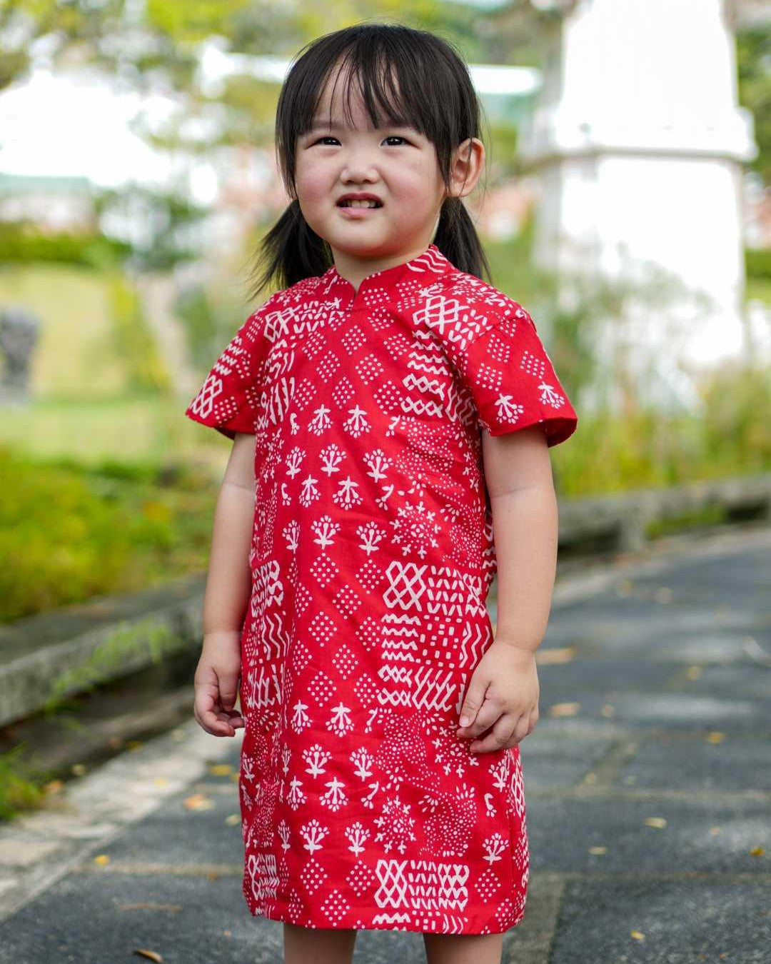 Ember Red Girls Cheongsam Dress in Cotton