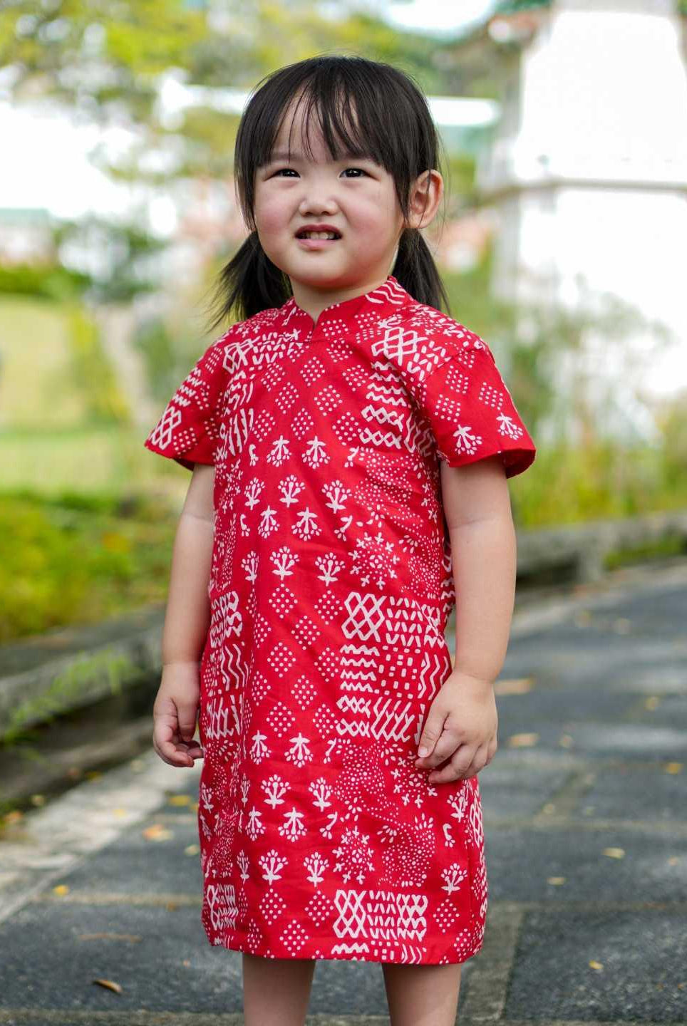Ember Red Girls Cheongsam Dress in Cotton