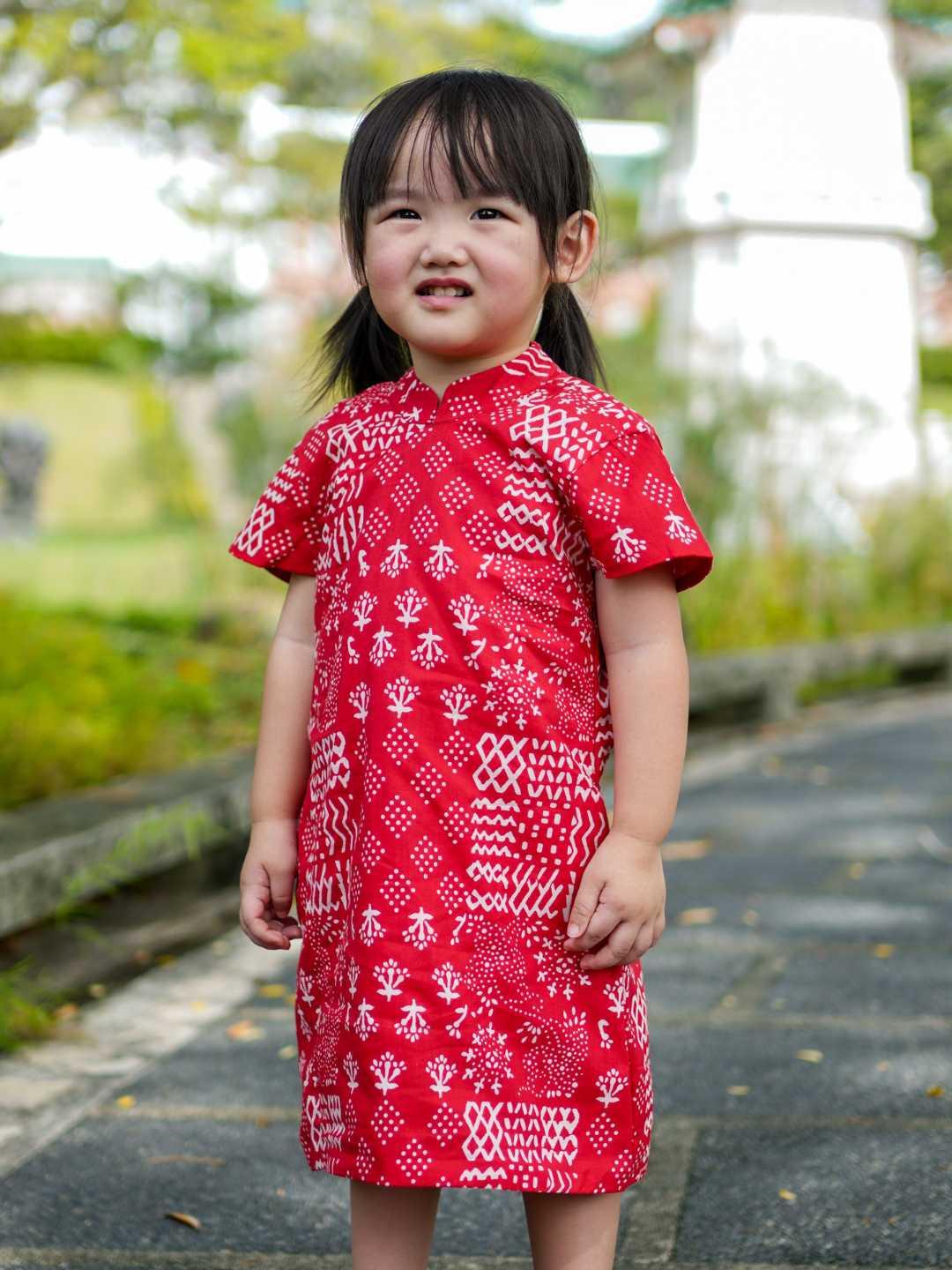 Ember Red Girls Cheongsam Dress in Cotton