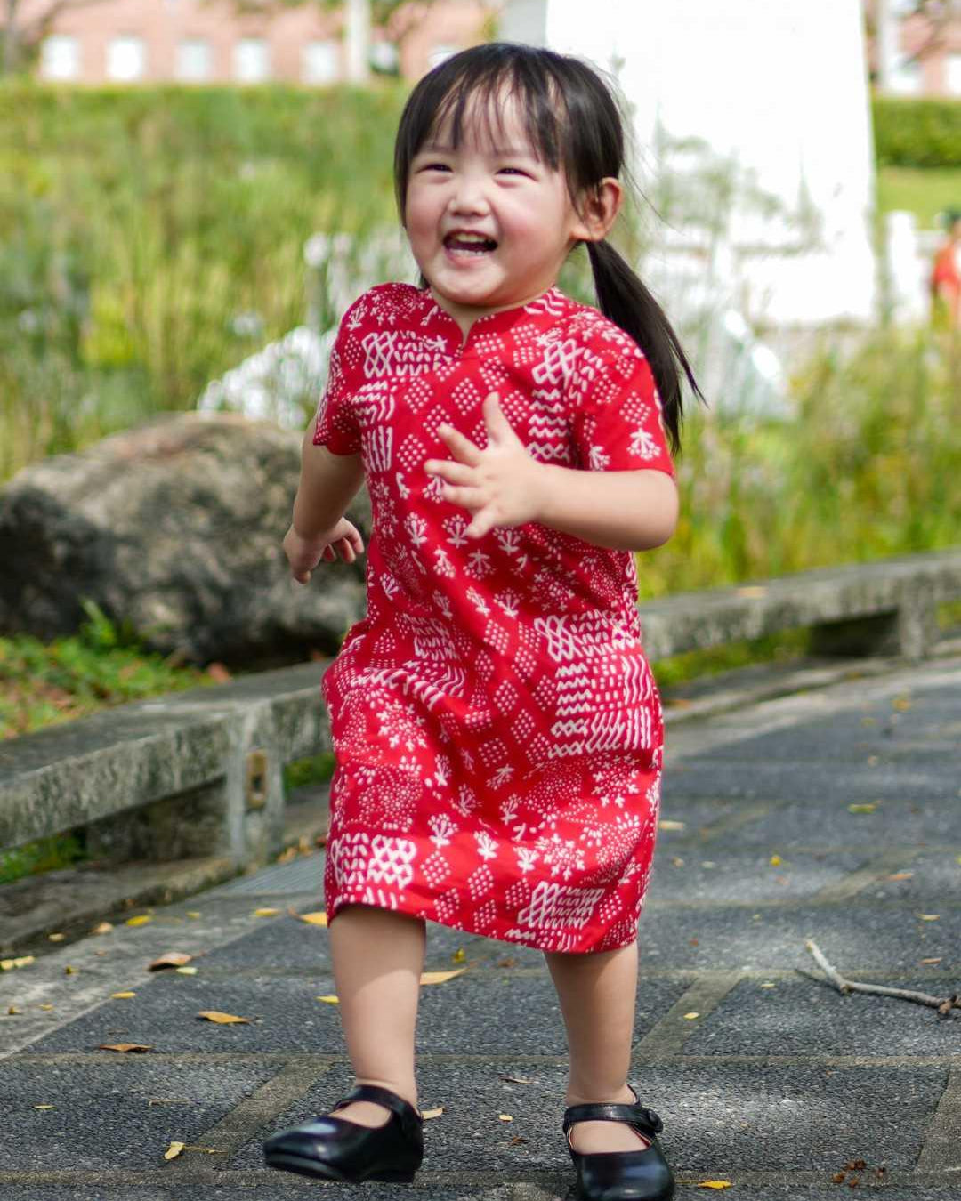 Ember Red Girls Cheongsam Dress in Cotton