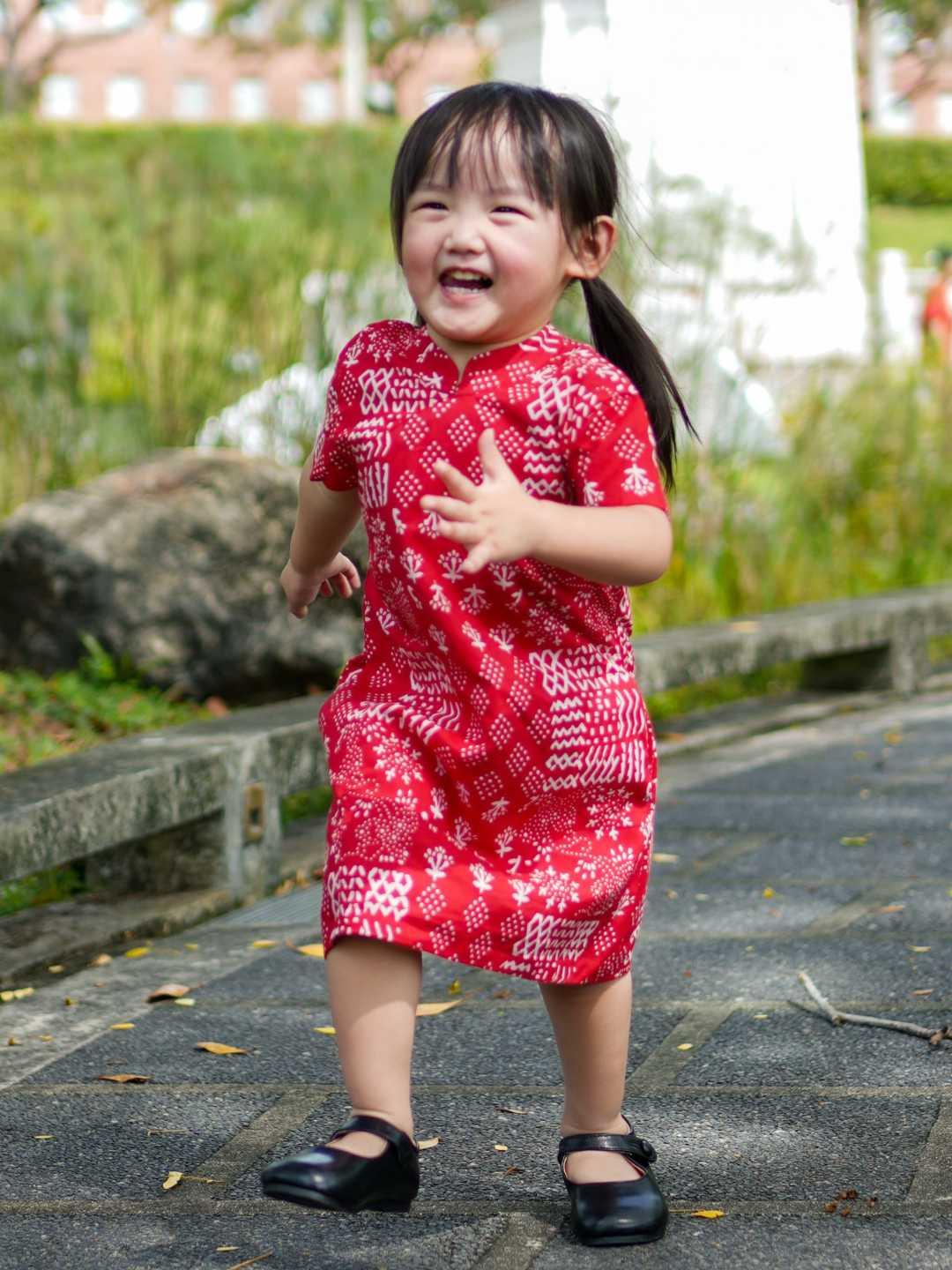 Ember Red Girls Cheongsam Dress in Cotton