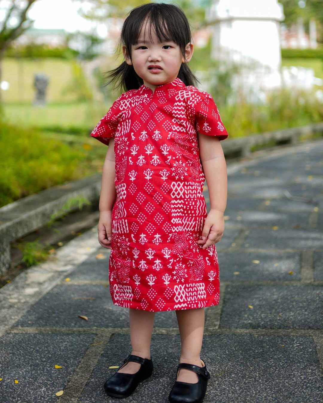 Ember Red Girls Cheongsam Dress in Cotton