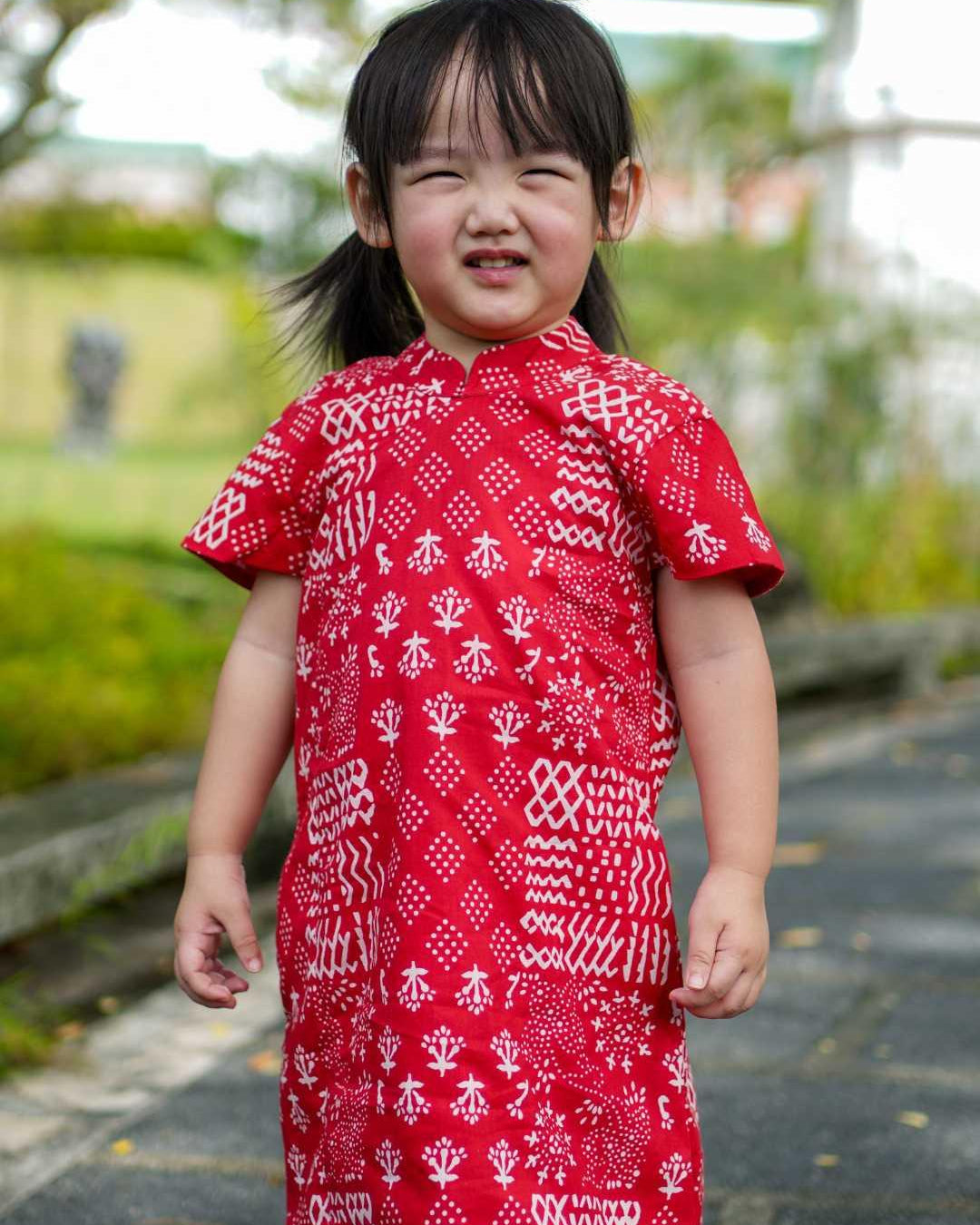 Ember Red Girls Cheongsam Dress in Cotton
