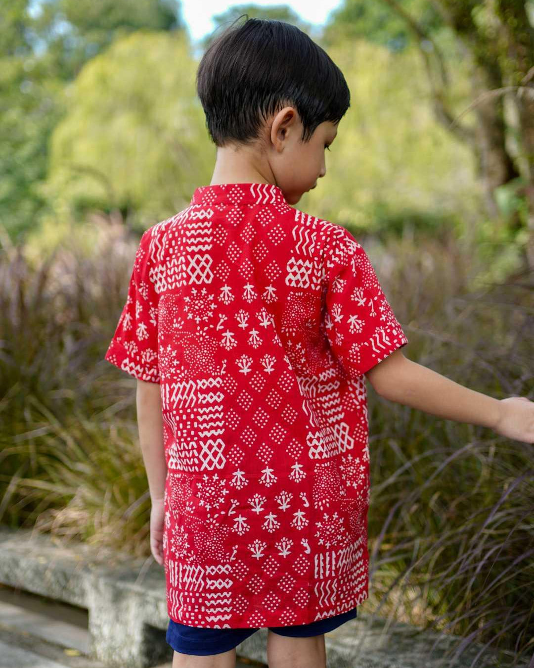 Ember Red Boys Mandarin Shirt in Cotton