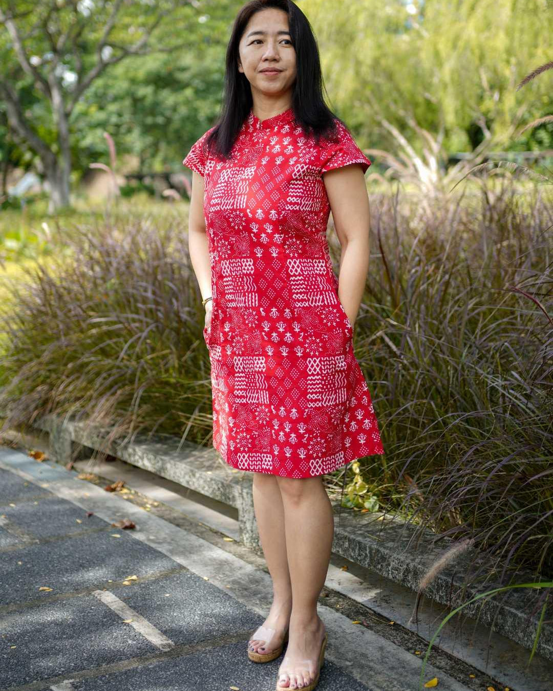 Ember Red Women Cheongsam Dress in Cotton