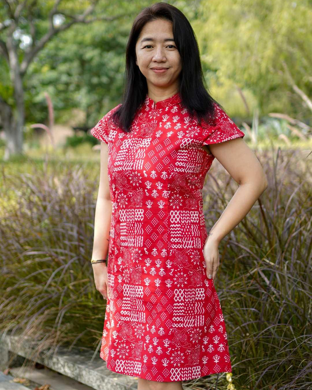Ember Red Women Cheongsam Dress in Cotton