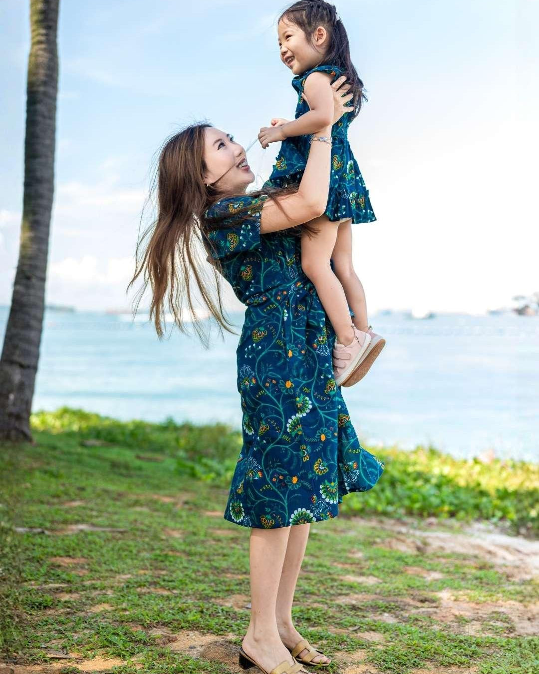 Forest Blue Girls and Women Matching Dress