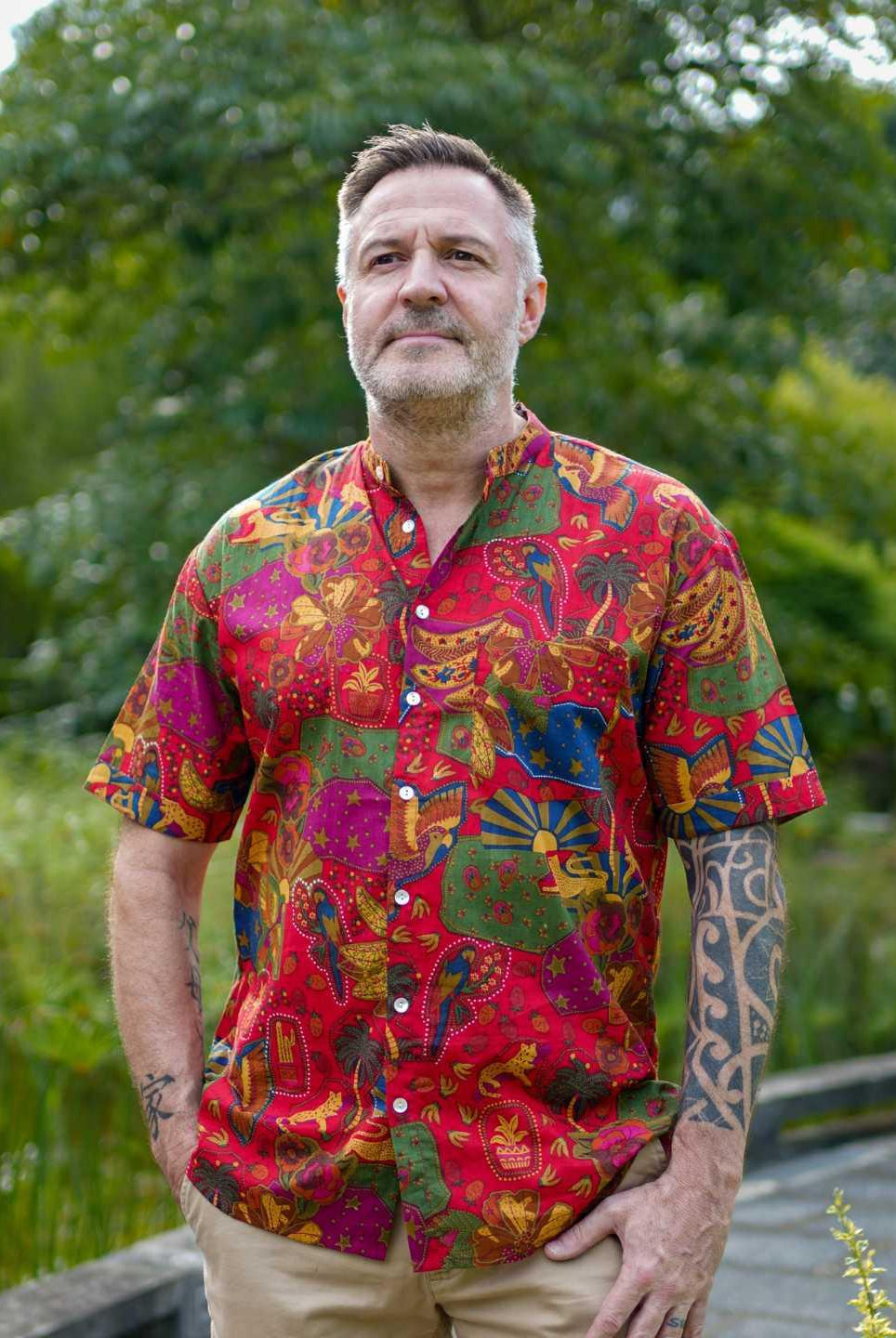 Red Adult Men Mandarin Shirt