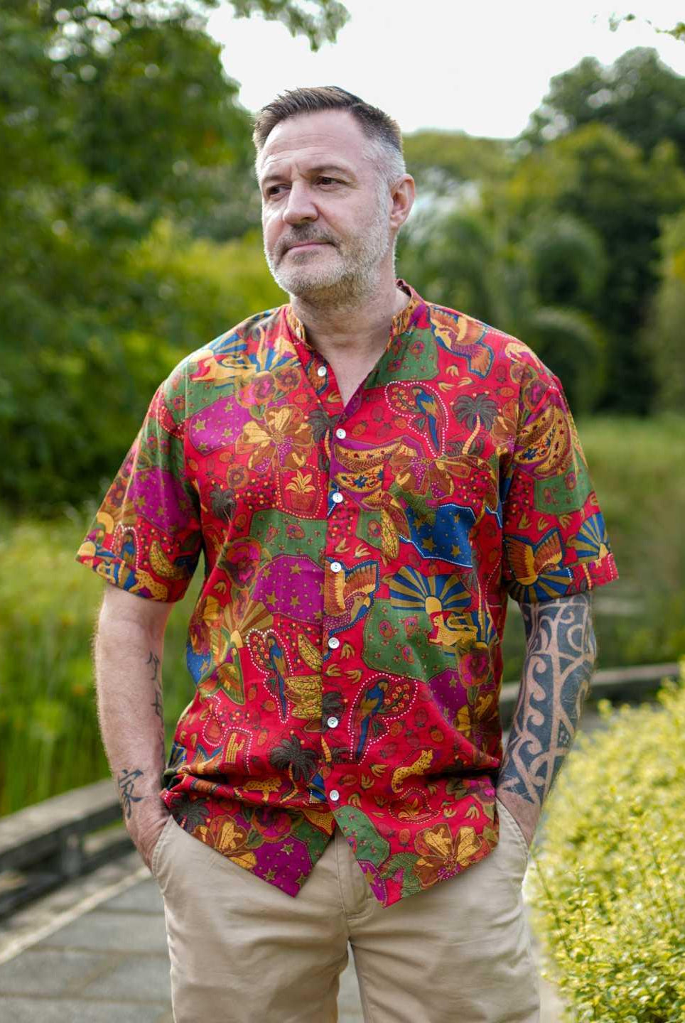 Red Adult Men Mandarin Shirt