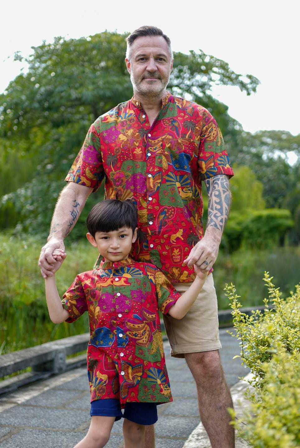 Red Men and Boys Mandarin Shirt