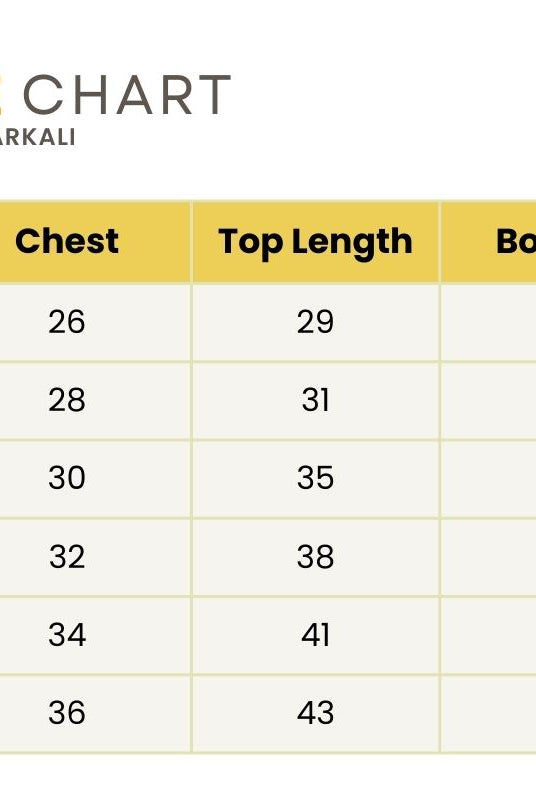 Nimbu Girls Anarkali Cotton Size Chart