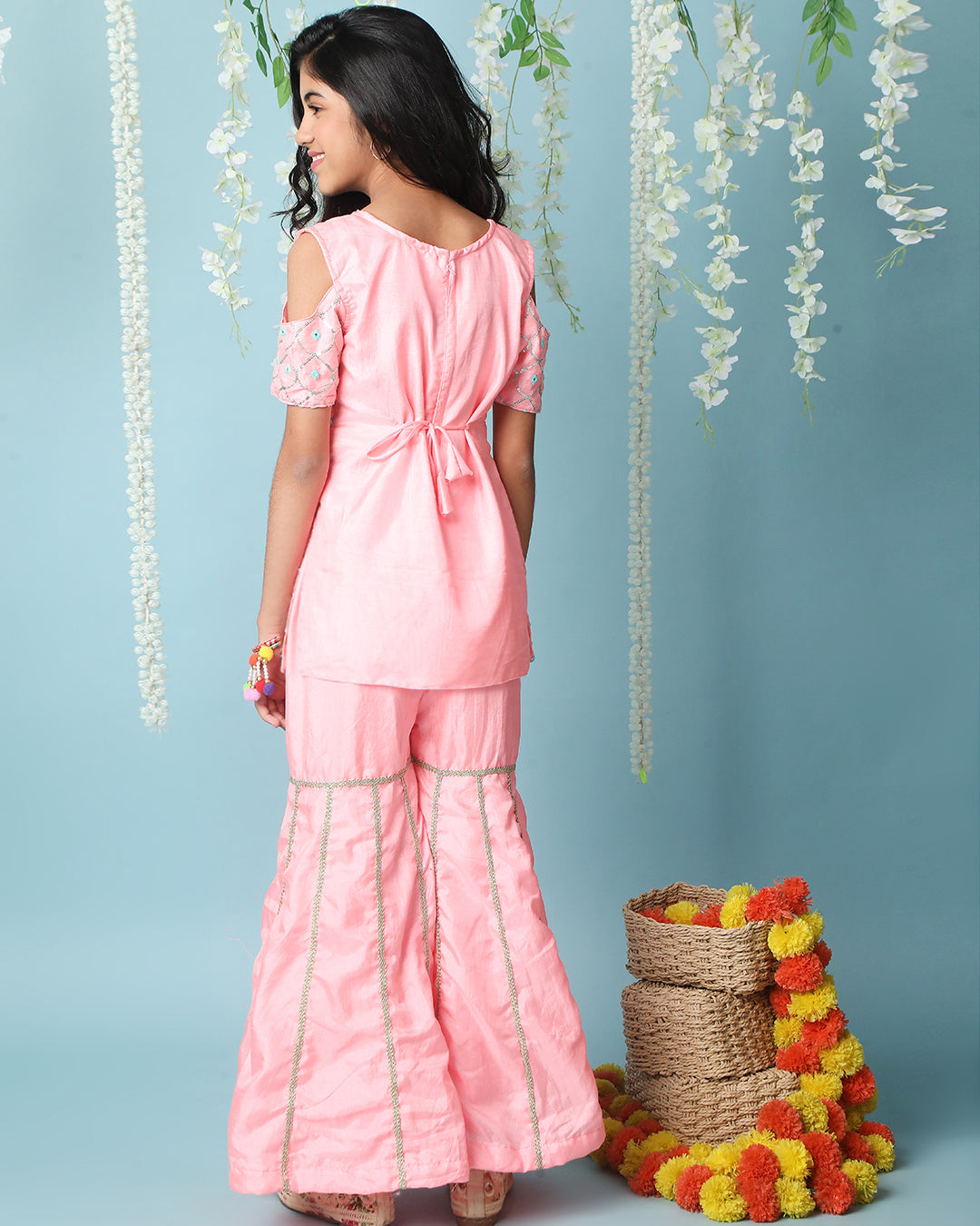 Blush Embroidered Kurta Sharara Set for Girls