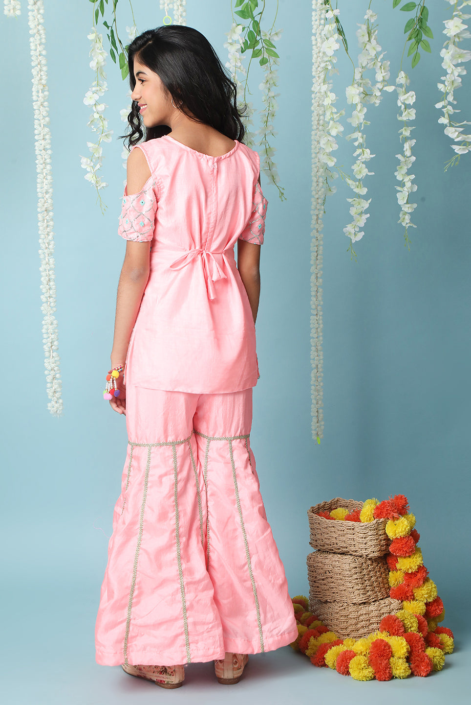 Blush Embroidered Kurta Sharara Set for Girls