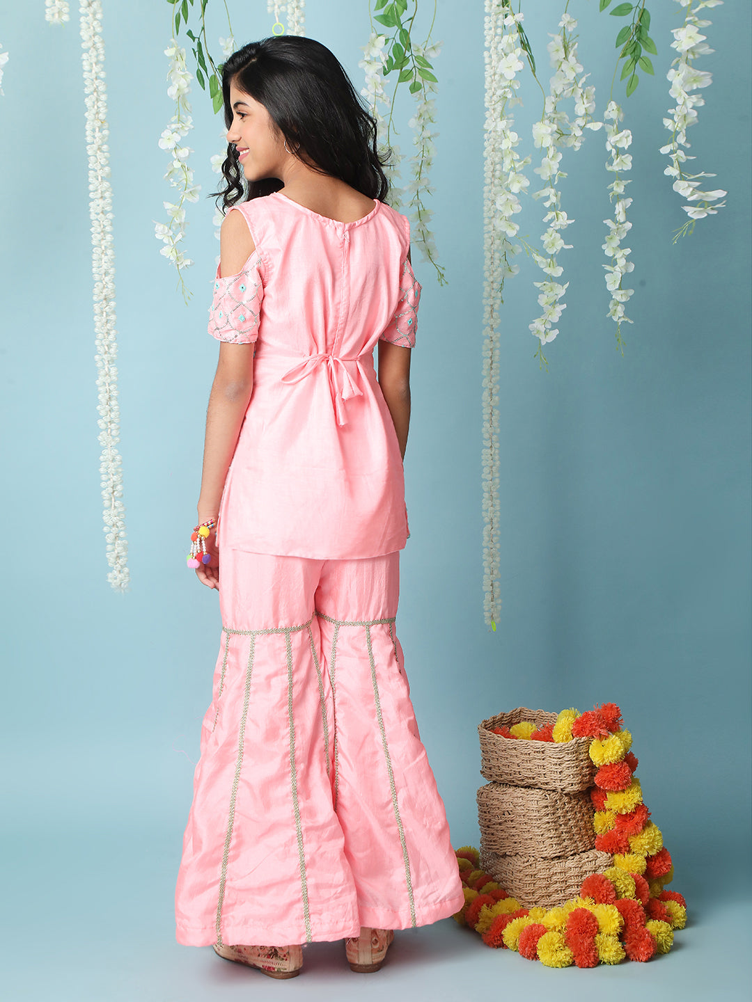 Blush Embroidered Kurta Sharara Set for Girls