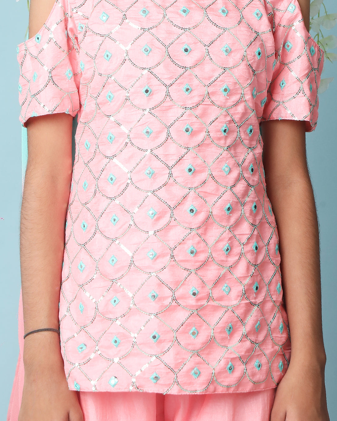 Blush Embroidered Kurta Sharara Set for Girls