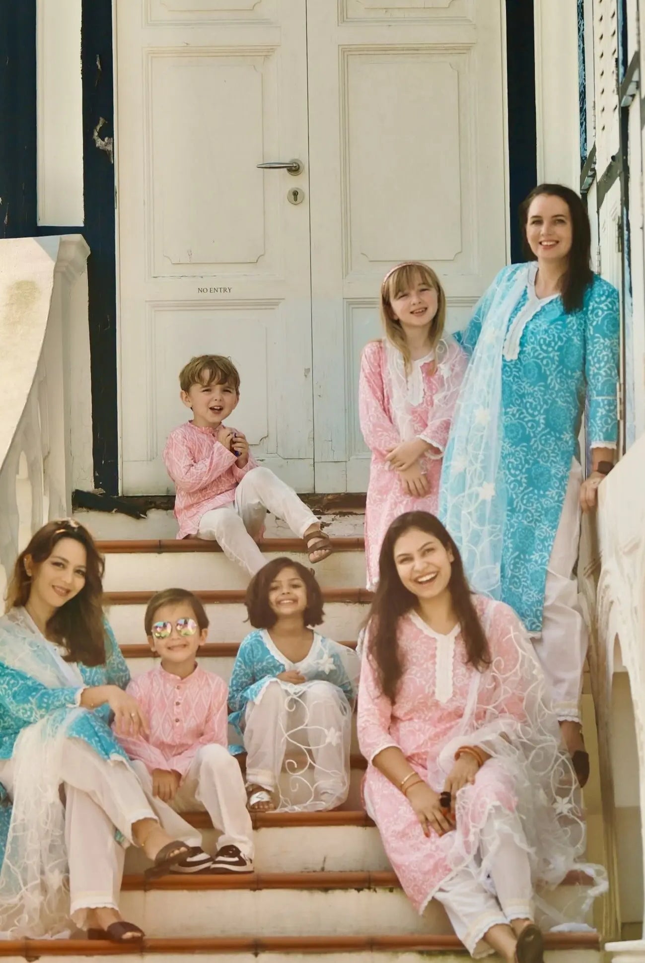 'Meher' Girls Pink Kurti, Pants with Lace Work and Embroidered White Net Scarf Set Nimbu