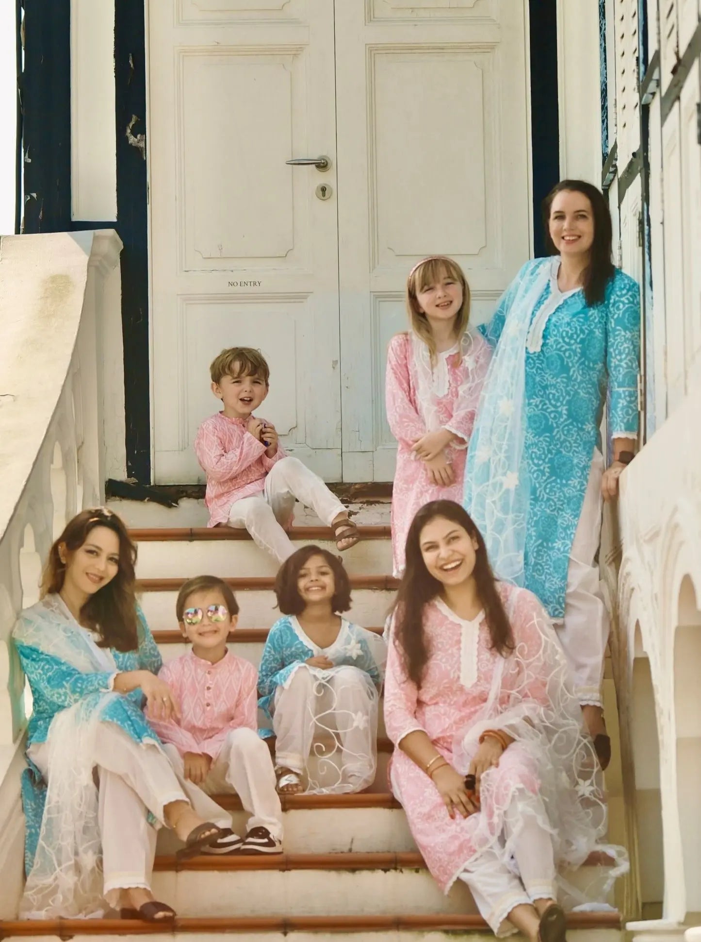 'Meher' Girls Pink Kurti, Pants with Lace Work and Embroidered White Net Scarf Set Nimbu