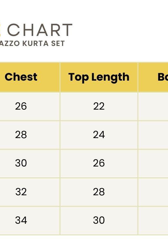 Nimbu girls palazzo kurta set cotton size chart