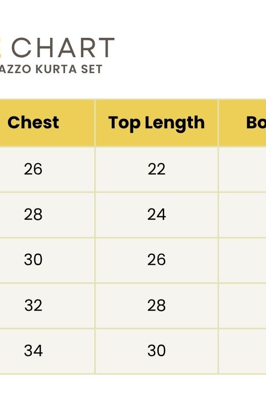 Nimbu girls palazzo kurta set cotton size chart