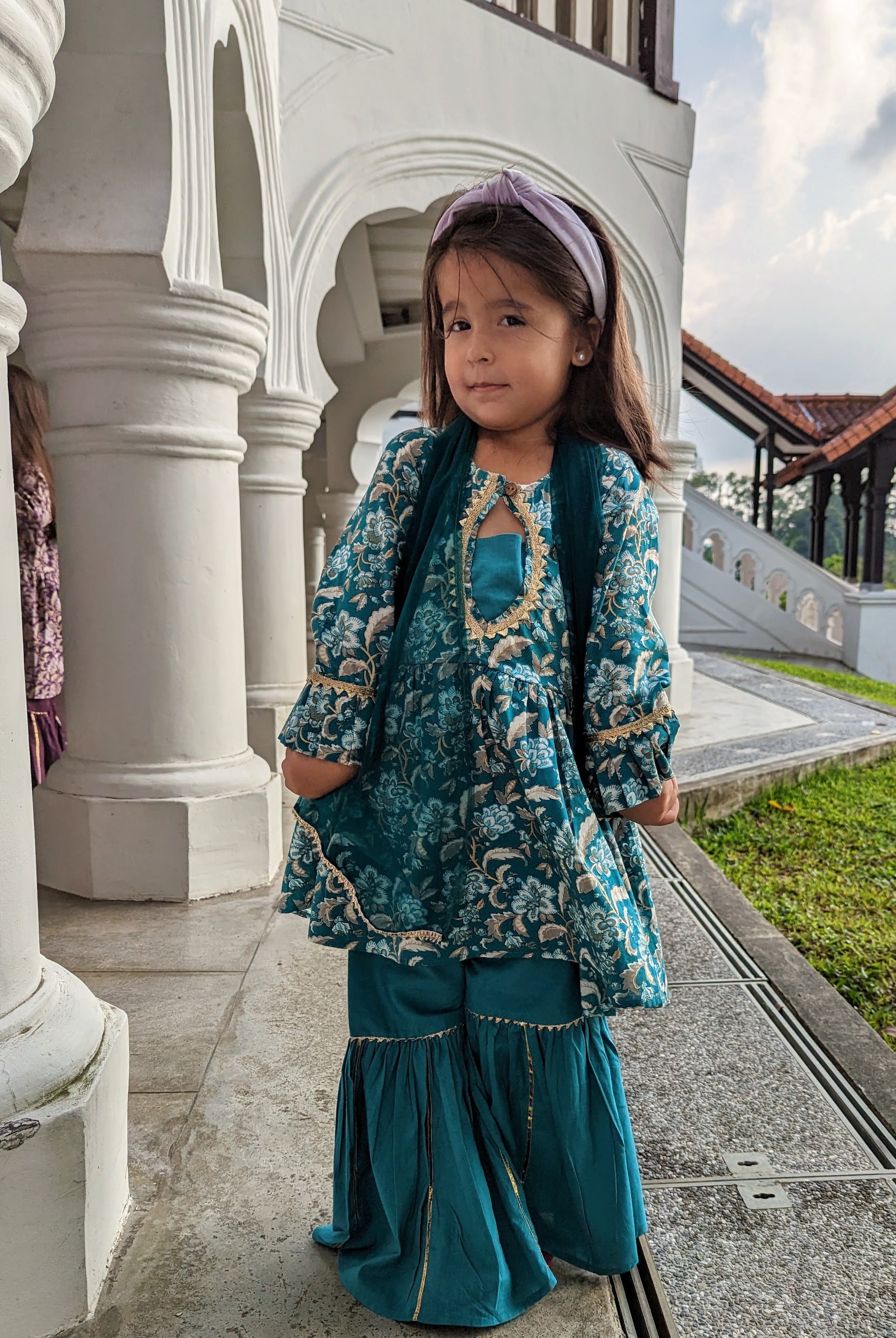 'Naaz' Sharara Set for girls in Teal Blue Nimbu Singapore