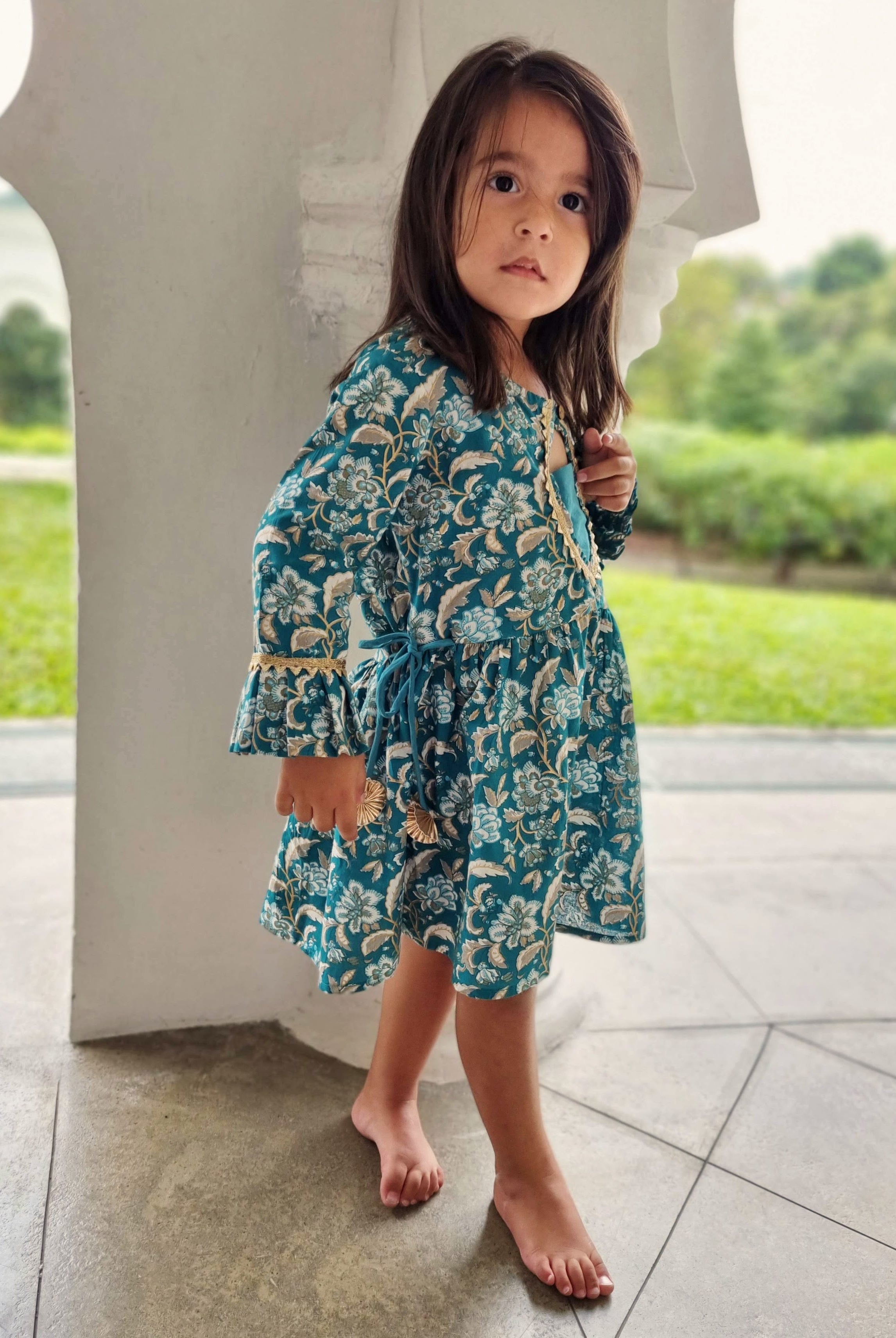 'Naaz' Sharara Set for girls in Teal Blue Nimbu Singapore