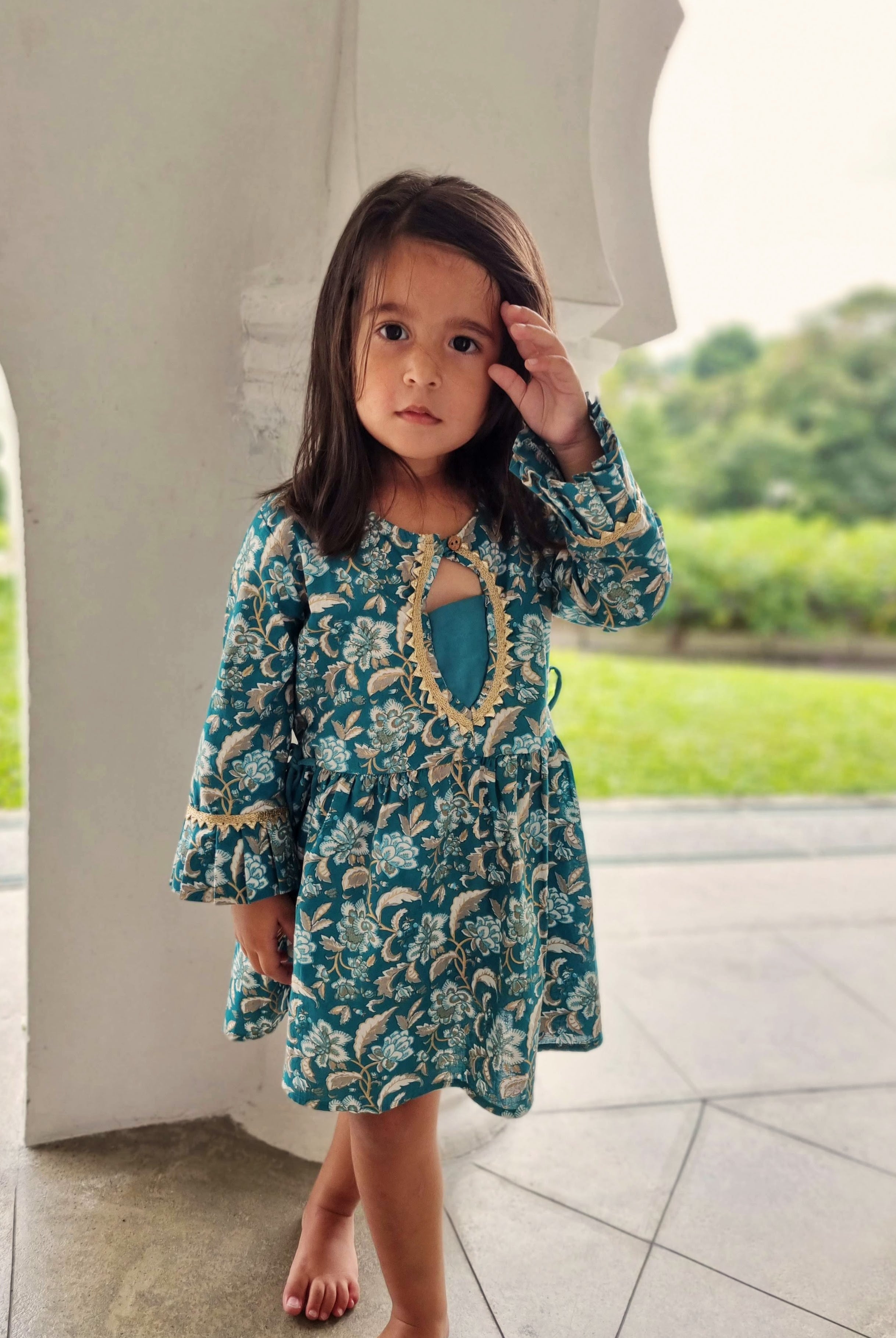 'Naaz' Sharara Set for girls in Teal Blue Nimbu Singapore